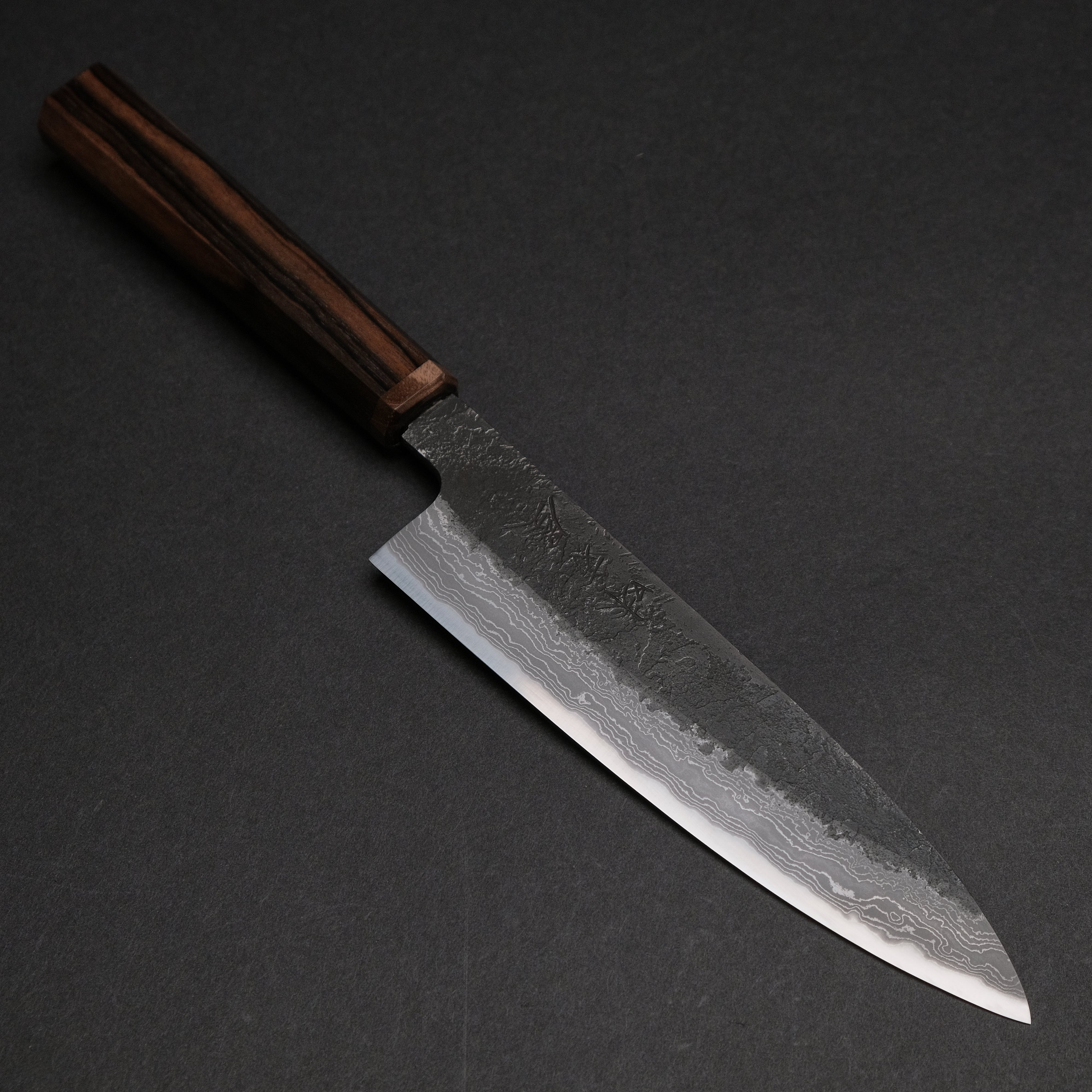 Ajikataya White #2 Nashiji Damascus Petty Knife 150mm - Ebony & Stabilized Wood Handle (#61) - Perfect for Slicing, Peeling & Precision Kitchen Tasks