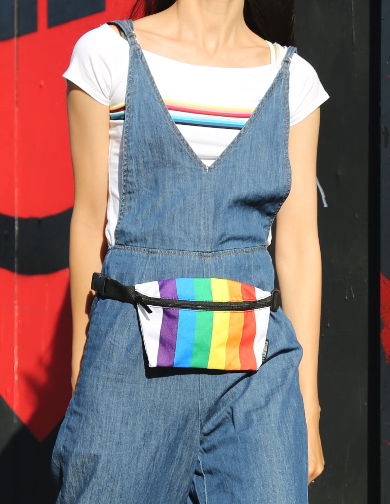 Vintage 80s/90s Small Fanny Pack for Women & Men - Slim Unisex Rainbow Crossbody Belt Bag - Lightweight Travel Waist Pack for Festivals, Concerts, Running & Daily Use | Rainbow Stripe Design
