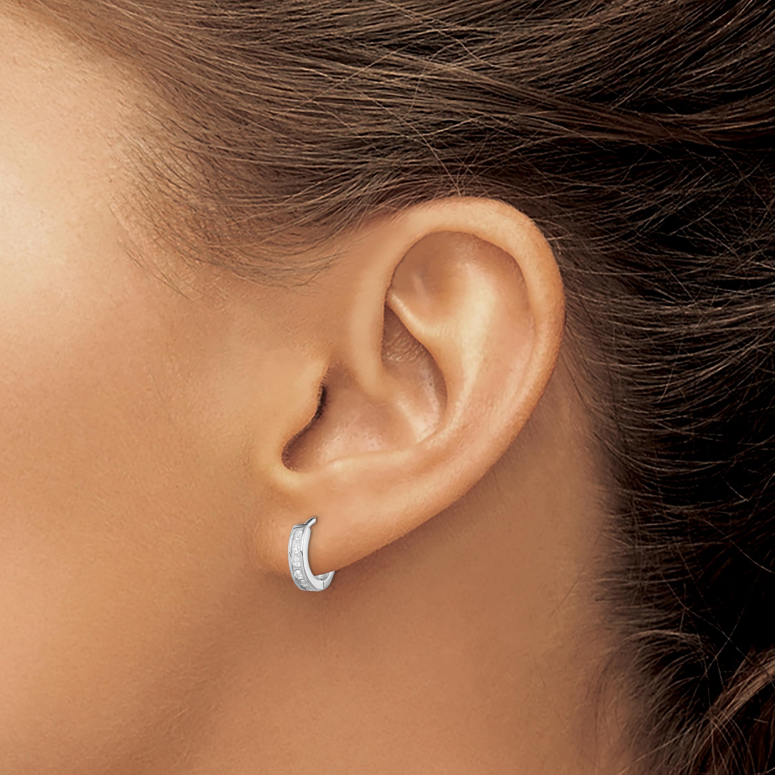 Sterling Silver Rhodium-Plated Cubic Zirconia Hinged Hoop Earrings for Women - Elegant & Hypoallergenic Jewelry Gift for Parties, Weddings & Everyday Wear