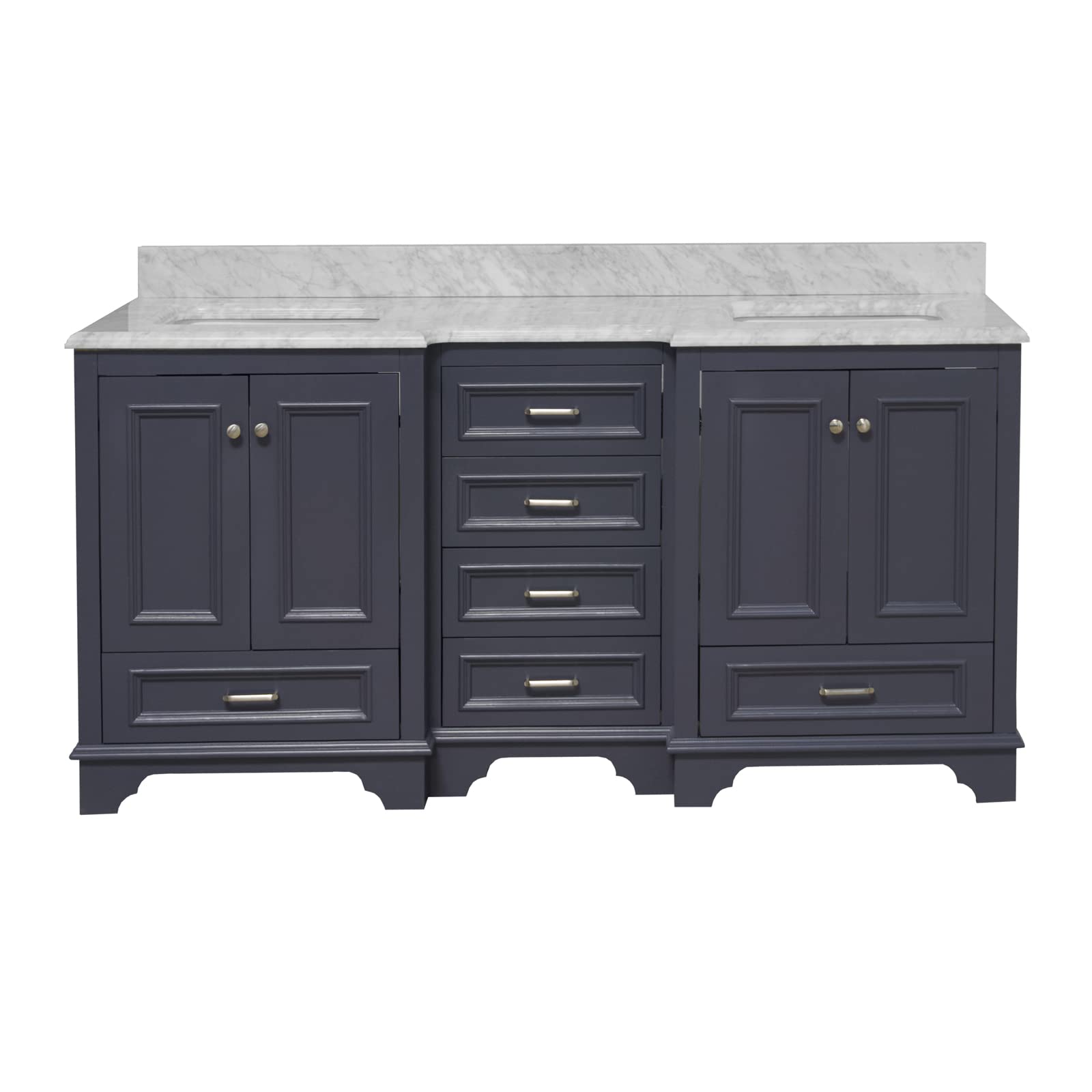 Nantucket 72-inch Double Bathroom Vanity in Marine Gray with Carrara Marble Top – Includes White Ceramic Sinks for Modern Bathroom | Perfect for Master Bath, Guest Bath & Home Renovation