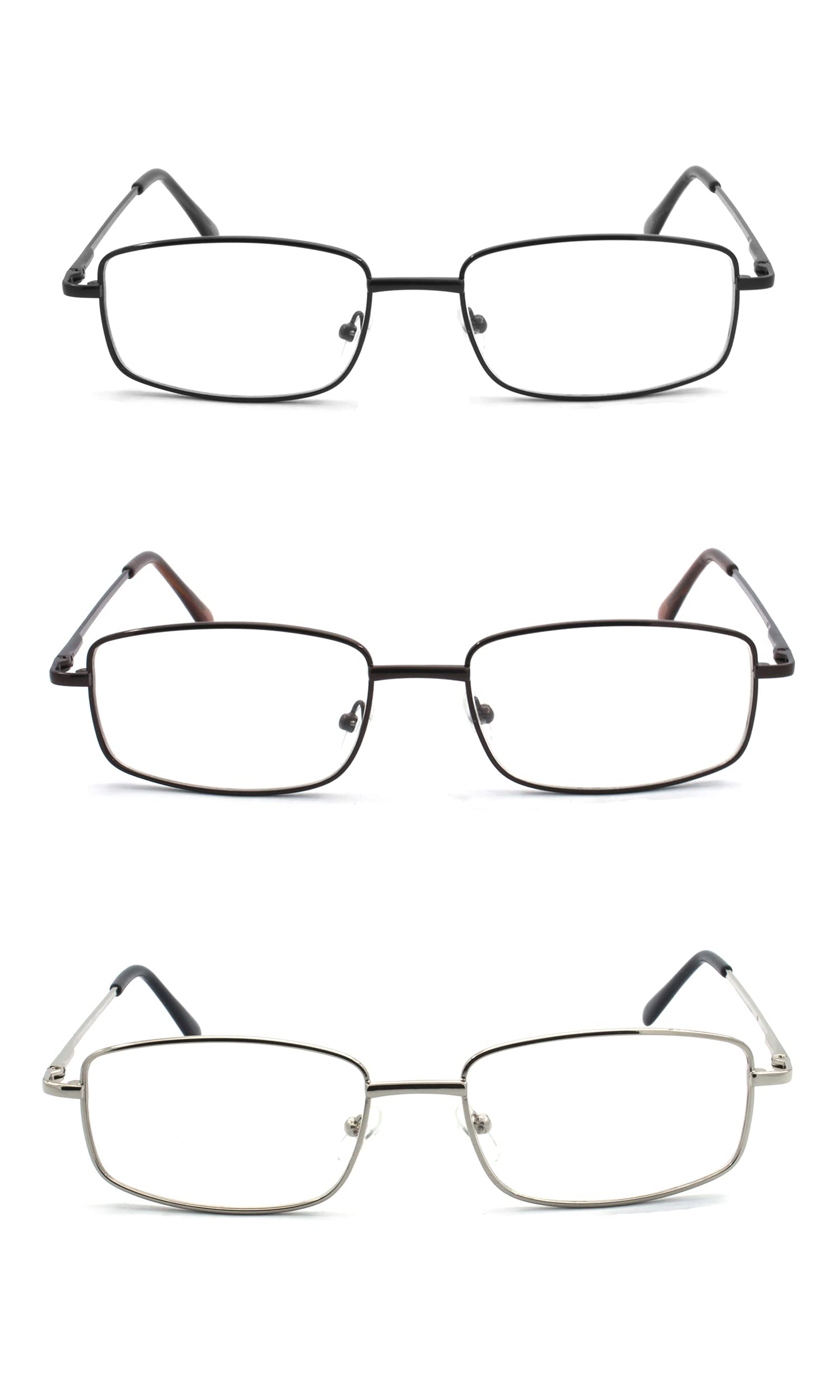 Extra Wide Rectangular Metal Reading Glasses for Men and Women - Lightweight Blue Light Blocking Readers for Office, Reading & Computer Use
