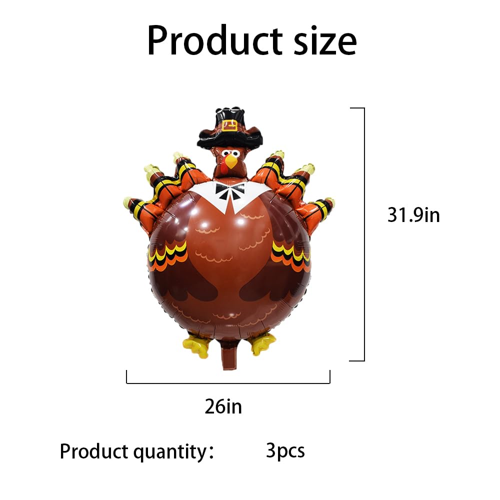 3pcs Large Thanksgiving Turkey Balloons - Fall Harvest Party Decorations for Thanksgiving, Birthday, and Harvest-Themed Celebrations - Perfect for Home, Office, and Outdoor Party Decor
