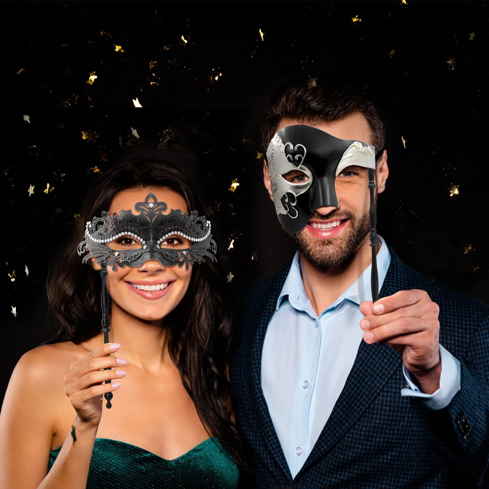 Venetian Masquerade Masks Set for Couples - Handheld Party Costume Accessory for Women & Men | Perfect for Balls & Costume Parties