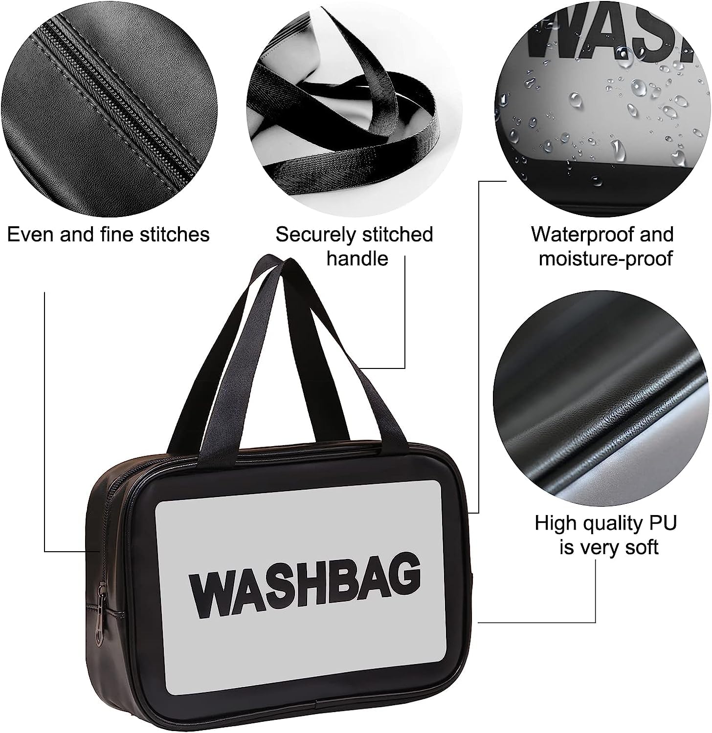 HICOPOWER Matte Translucent Travel Toiletry Bag for Women & Men - Waterproof Cosmetic Organizer with Handy Handle, Large Black Makeup Bag for Toiletries & Accessories | Perfect for Commuting, Gym, Business Trips & Vacation Travel