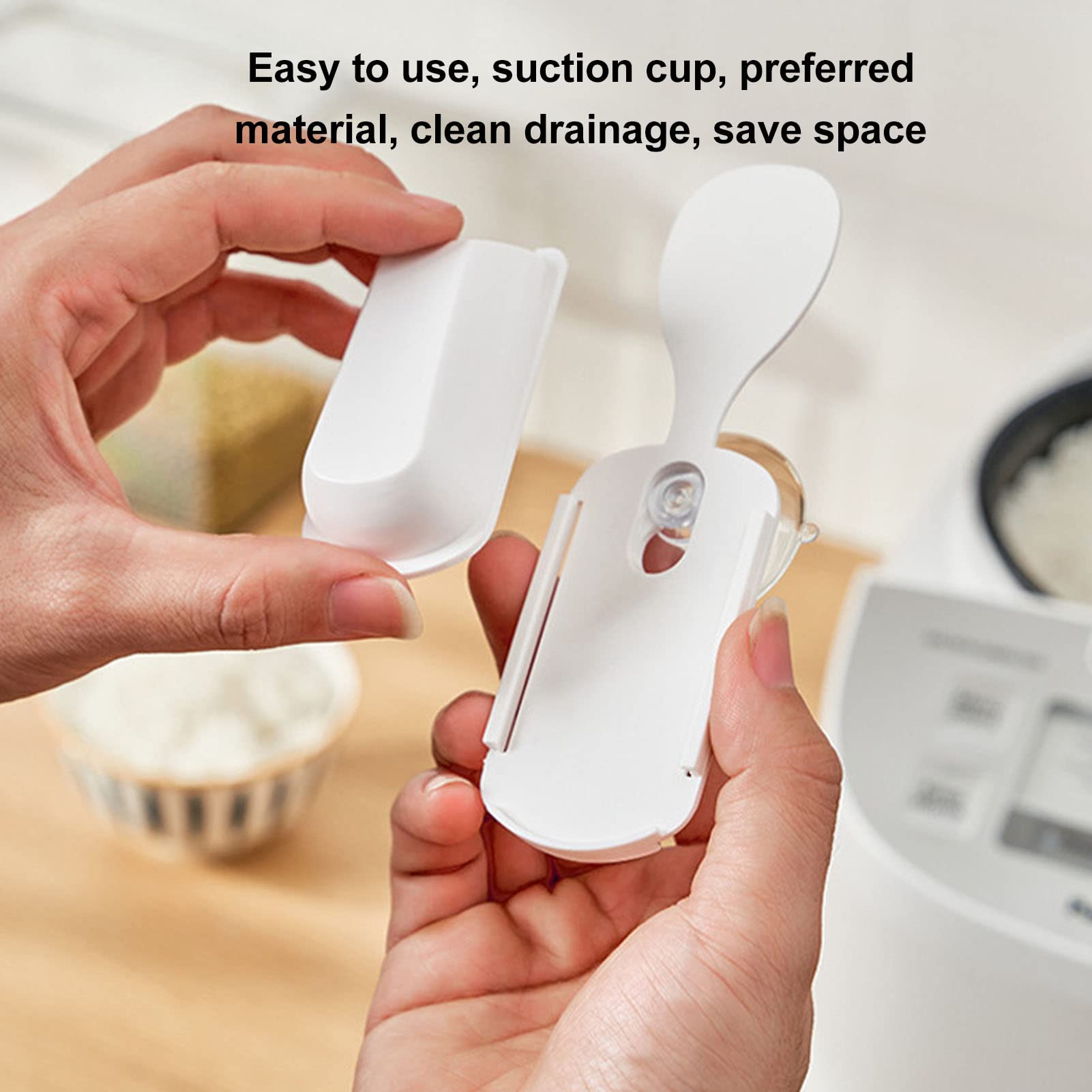 Non-Slip Suction Cup Spoon Holder - Rice Paddle & Spatula Organizer with Strong Adhesive for Kitchen, Countertop - Perfect for Cooking, Serving Rice, Potatoes & More