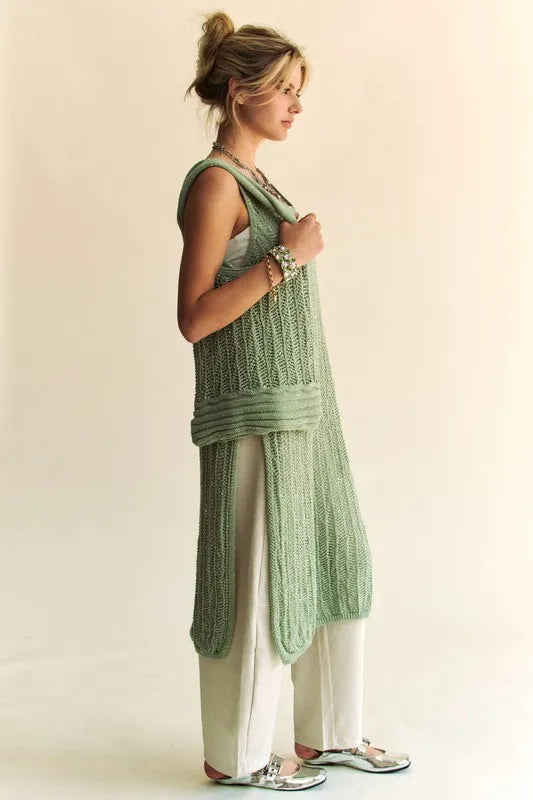 Boho Knit Sleeveless Dress with Side Slit & Matching Bag - Sage Green Beach Cover Up for Summer Vacation, Music Festival, and Casual Outings