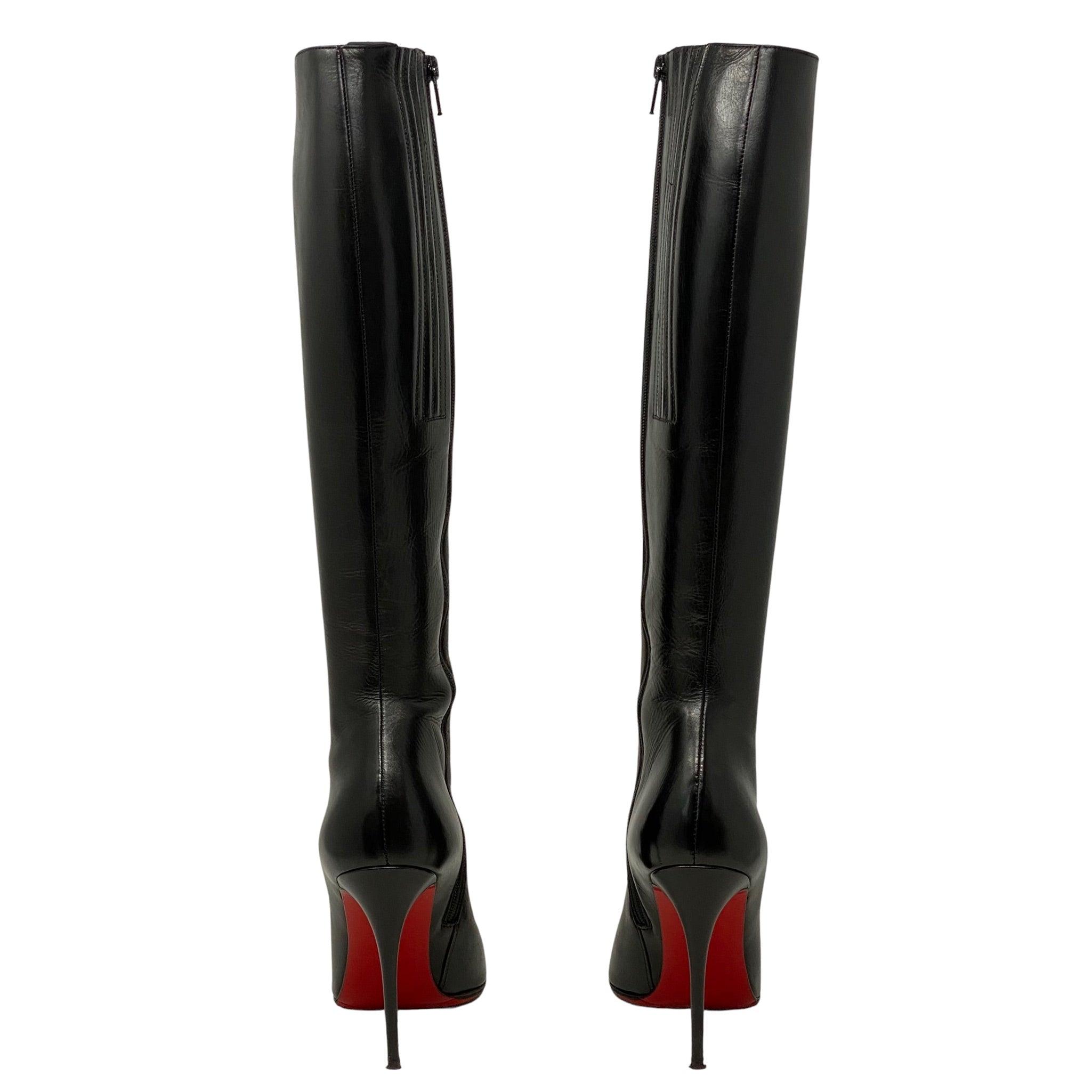 Christian Louboutin Black Leather Fifi Knee-High Boots 100mm Heel Size 35.5 - Perfect for Evening Events & Luxury Fashion