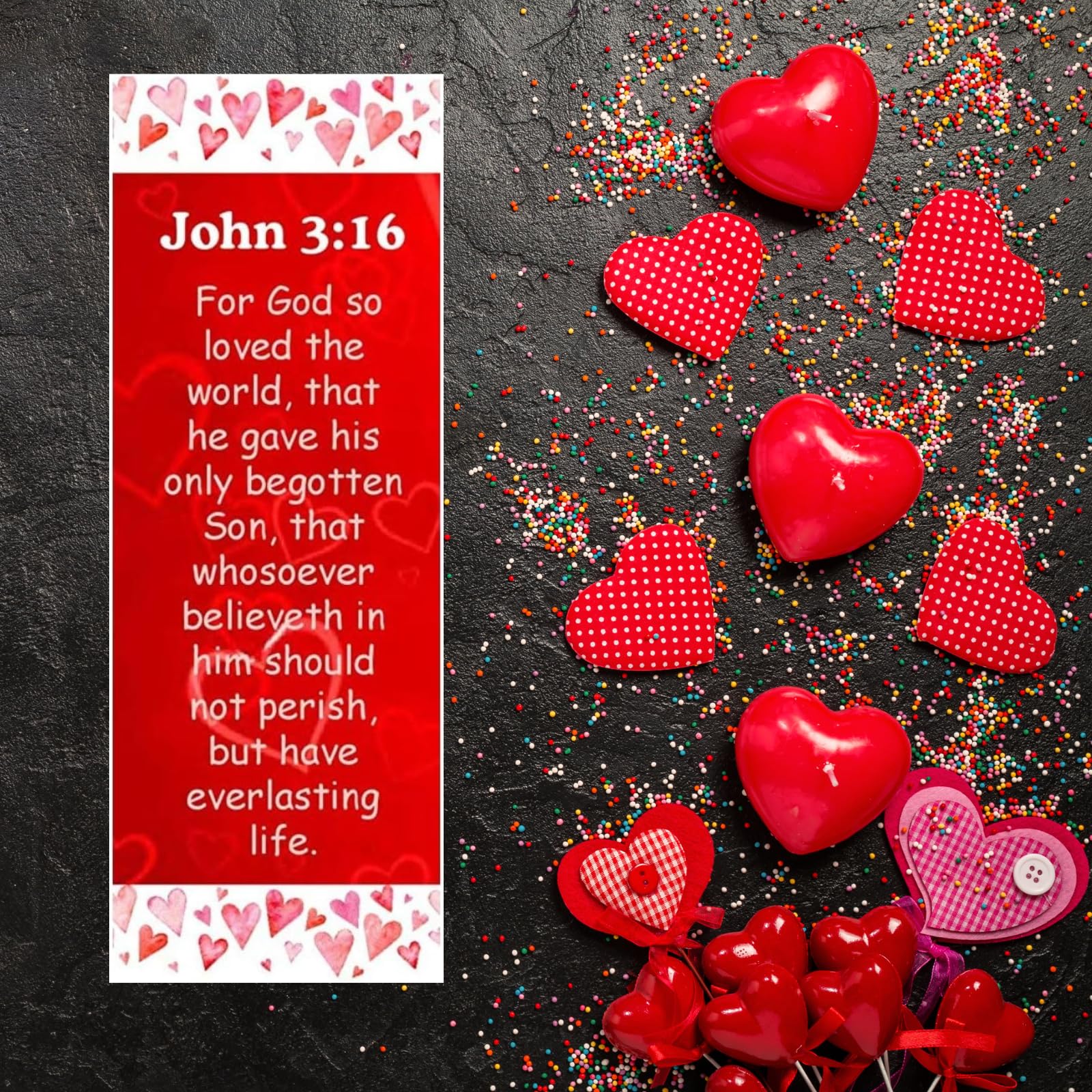 100 Bulk No Greater Love John 3:16 Red Heart Valentine's Day Bookmarks - Religious Christian Gifts for Church, Sunday School & Bible Study - Valentine's Party Favors for Classroom Exchange & Bible Journaling
