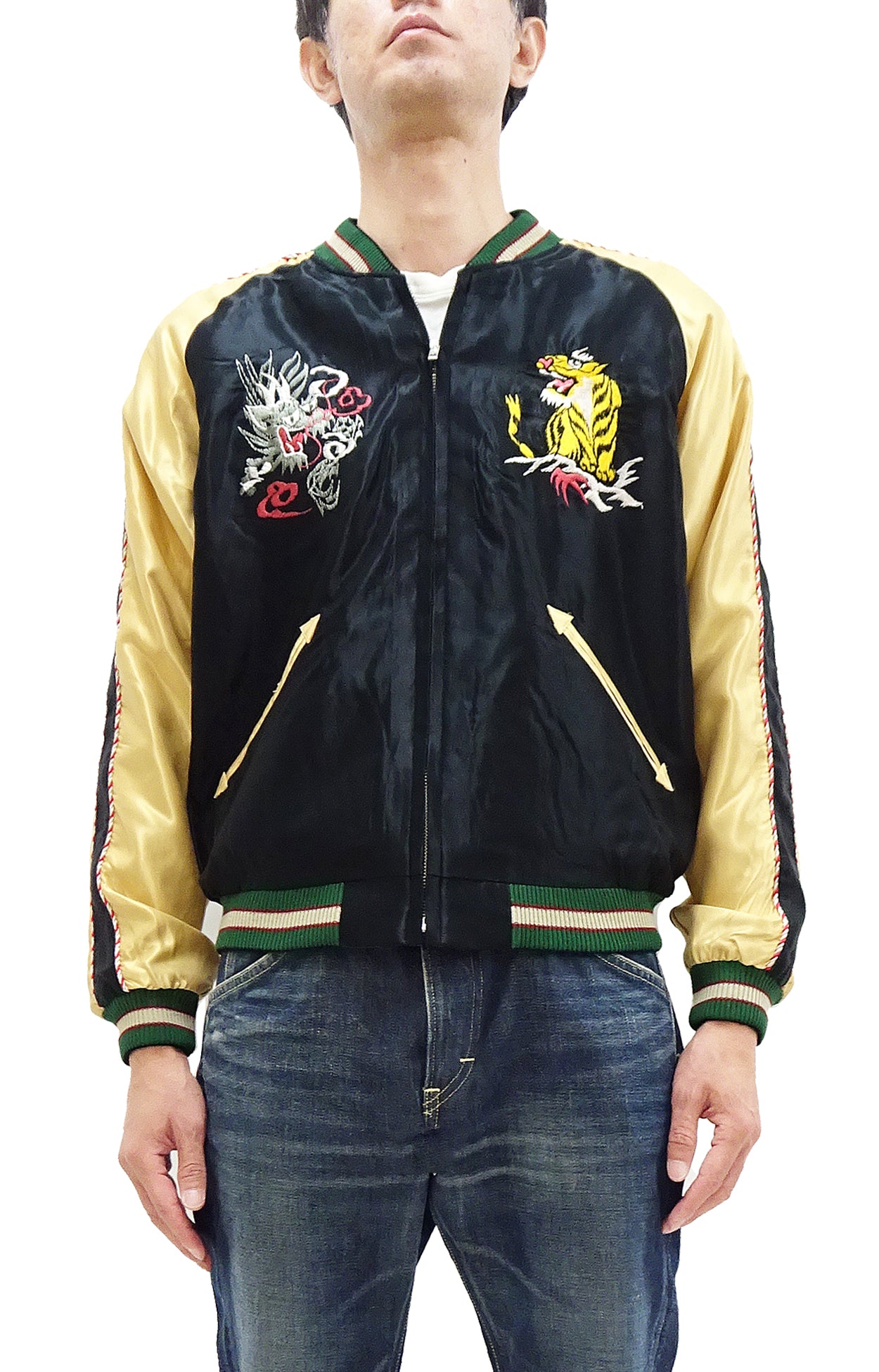 Men's Japanese Sukajan Jacket with Gold Dragon & Japan Map Embroidery - Vintage Souvenir Bomber Jacket for Streetwear & Casual Outfits (TT15542, Black/Blue) - Perfect for Urban Fashion & Japanese Culture Enthusiasts