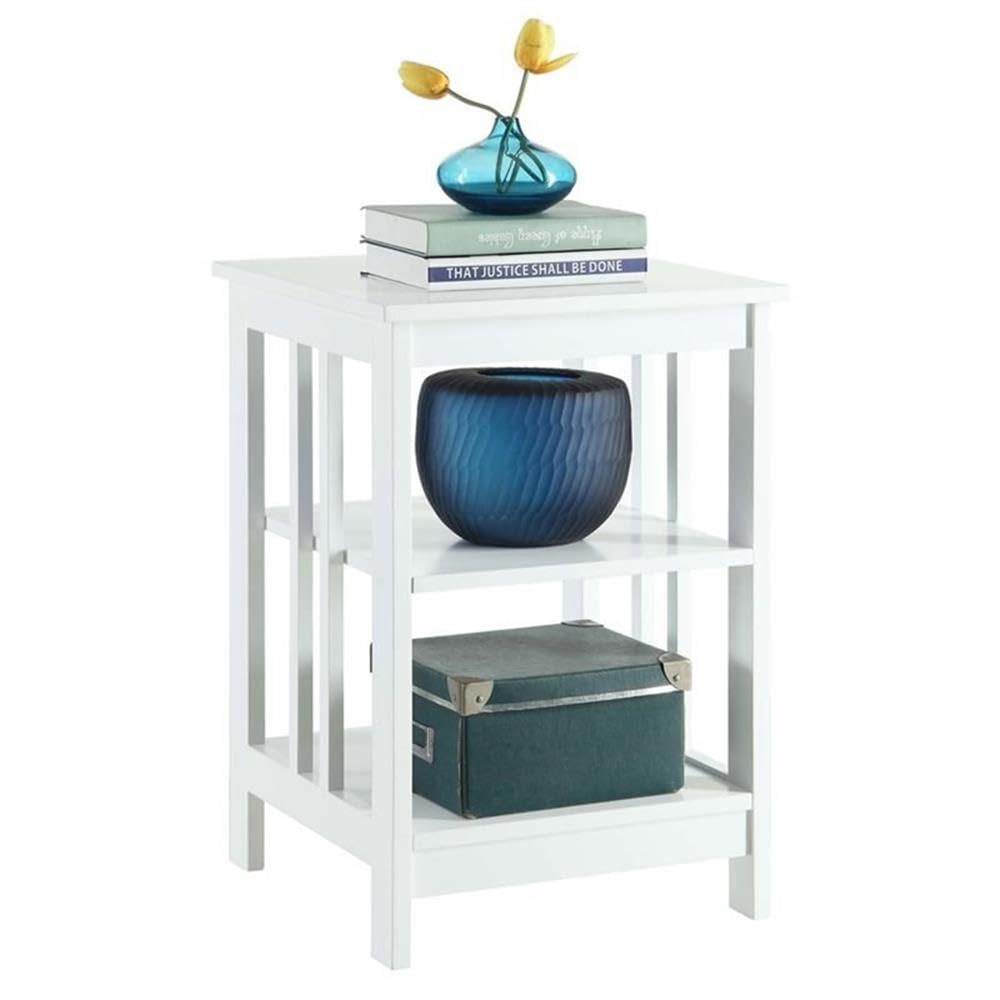 Pemberly Row White Traditional Wood End Table with Middle and Bottom Shelf - Perfect for Living Room, Bedroom, or Office Side Table Decor