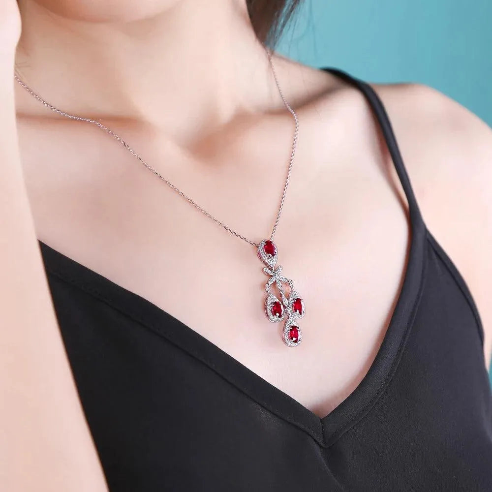 18K Gold 2.45ct Natural Ruby & Diamond Engagement Pendant Necklace for Women - Classic Elegant Jewelry Gift for Anniversary, Wedding & Special Occasions