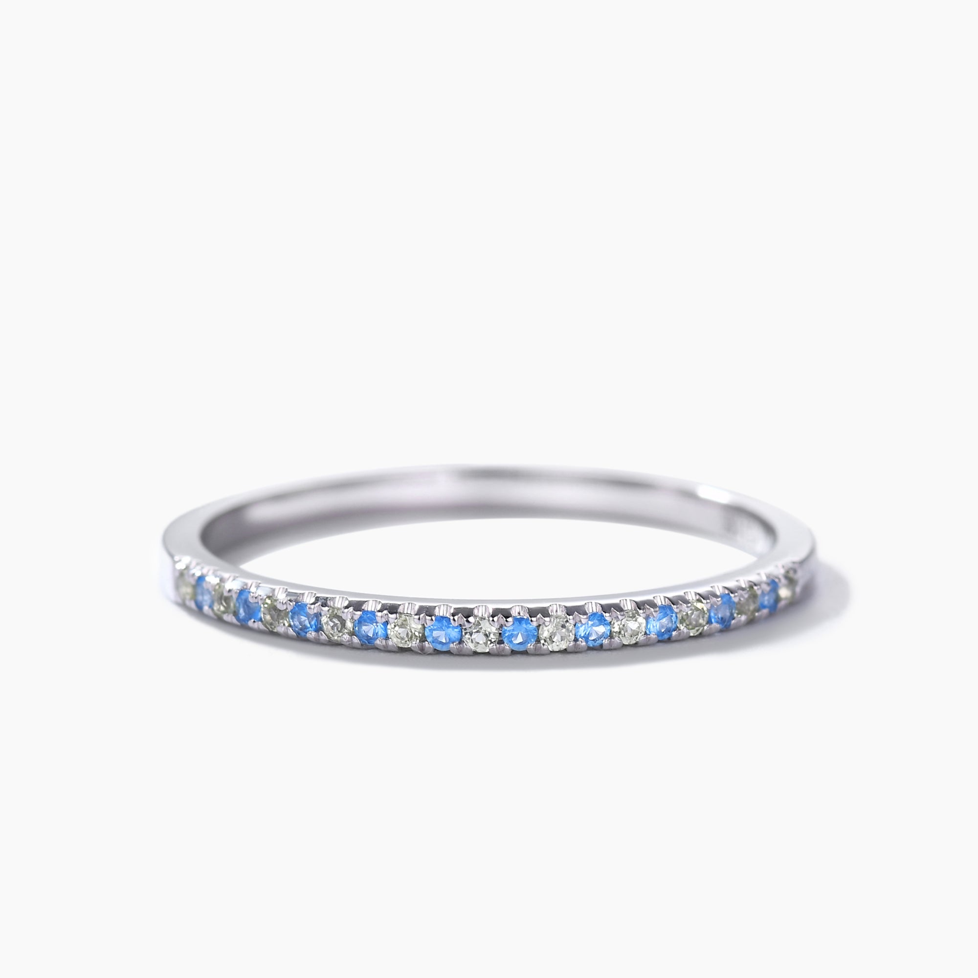 Petite Topaz Peridot White Gold Half Eternity Wedding Band Pave Stacking Ring for Women - Dainty Stackable Engagement Ring, Anniversary Gift for Her - Perfect for Bridal Jewelry, Everyday Wear & Special Occasions