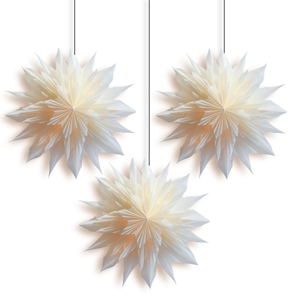 3 Pack Apricity Snowflake Star Lantern Pizzelle - LED String Lights with Lamp Cord Included | Perfect for Christmas Decor, Winter Weddings & Cozy Home Ambiance