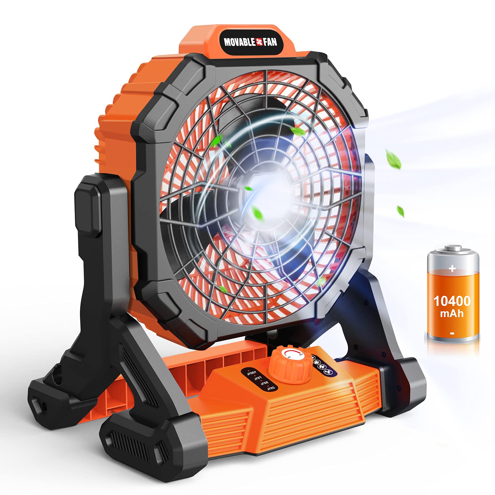 Rechargeable 10400mAh Battery Operated Tent Fan with LED Lantern - Portable Cordless Hanging Fan with USB Charger & Hook for Camping, Jobsite, Bedroom, Outdoors - Perfect for Summer Travel, Power Outages & Outdoor Adventures