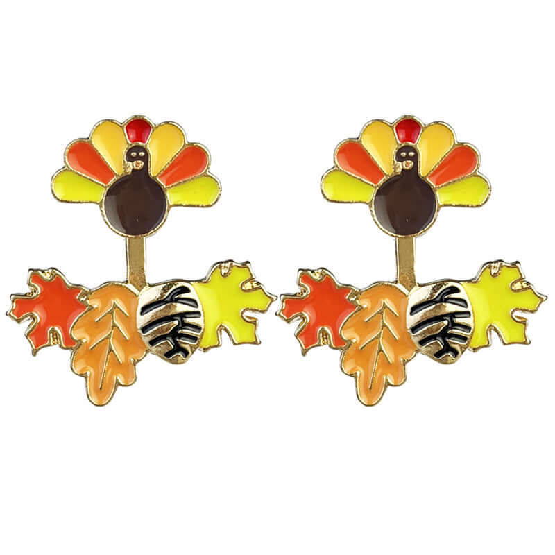 Stylish Chestnut Pumpkin Maple Leaf Orange Ear Jacket Earrings HY9011 - Perfect for Fall Fashion, Halloween Costumes & Boho Accessories