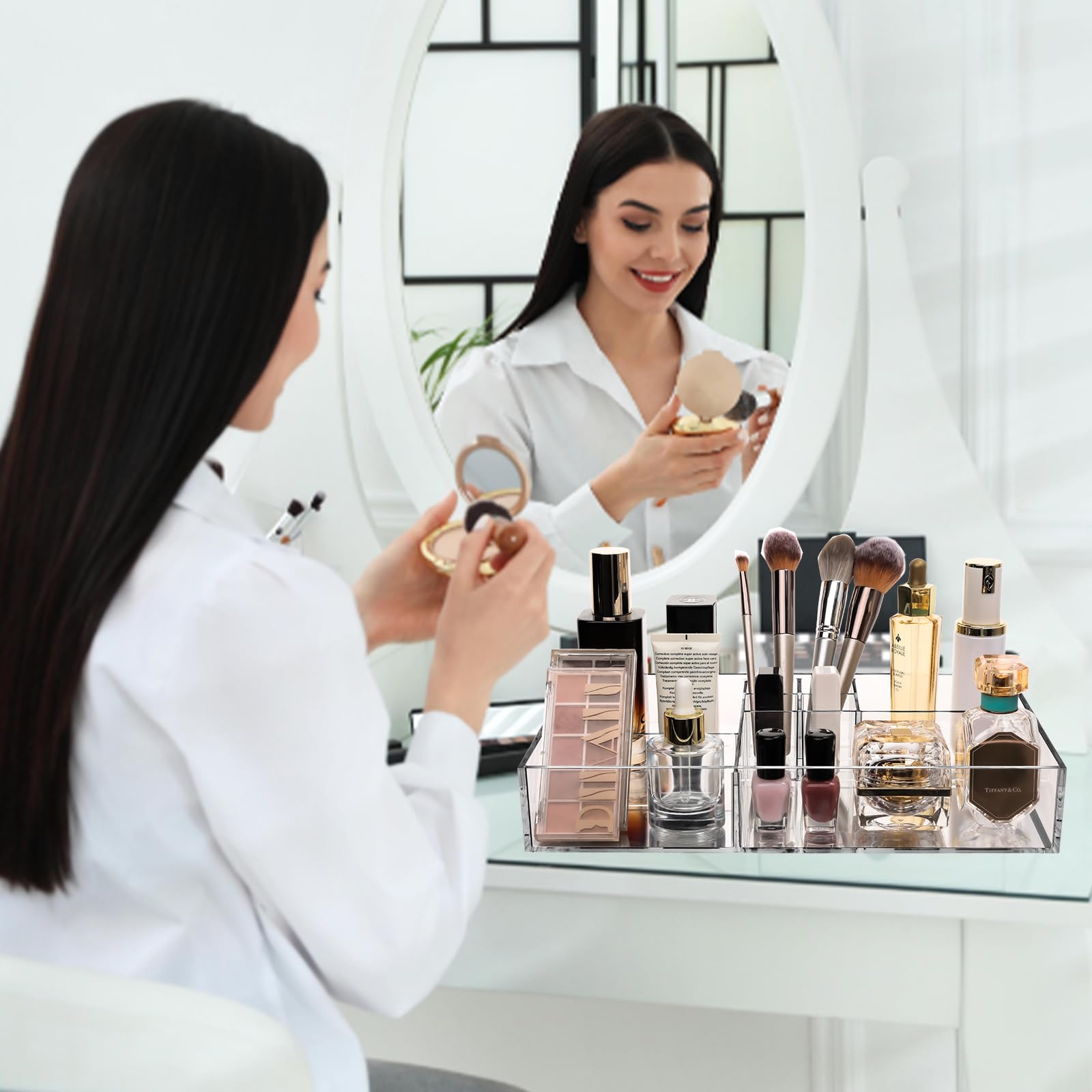 Clear Large Makeup Organizer with 8 Divided Cosmetic Slots - Countertop Vanity Storage for Bathroom, Dresser & Drawer Organization | Perfect for Cosmetic Display, Travel & Daily Beauty Routine