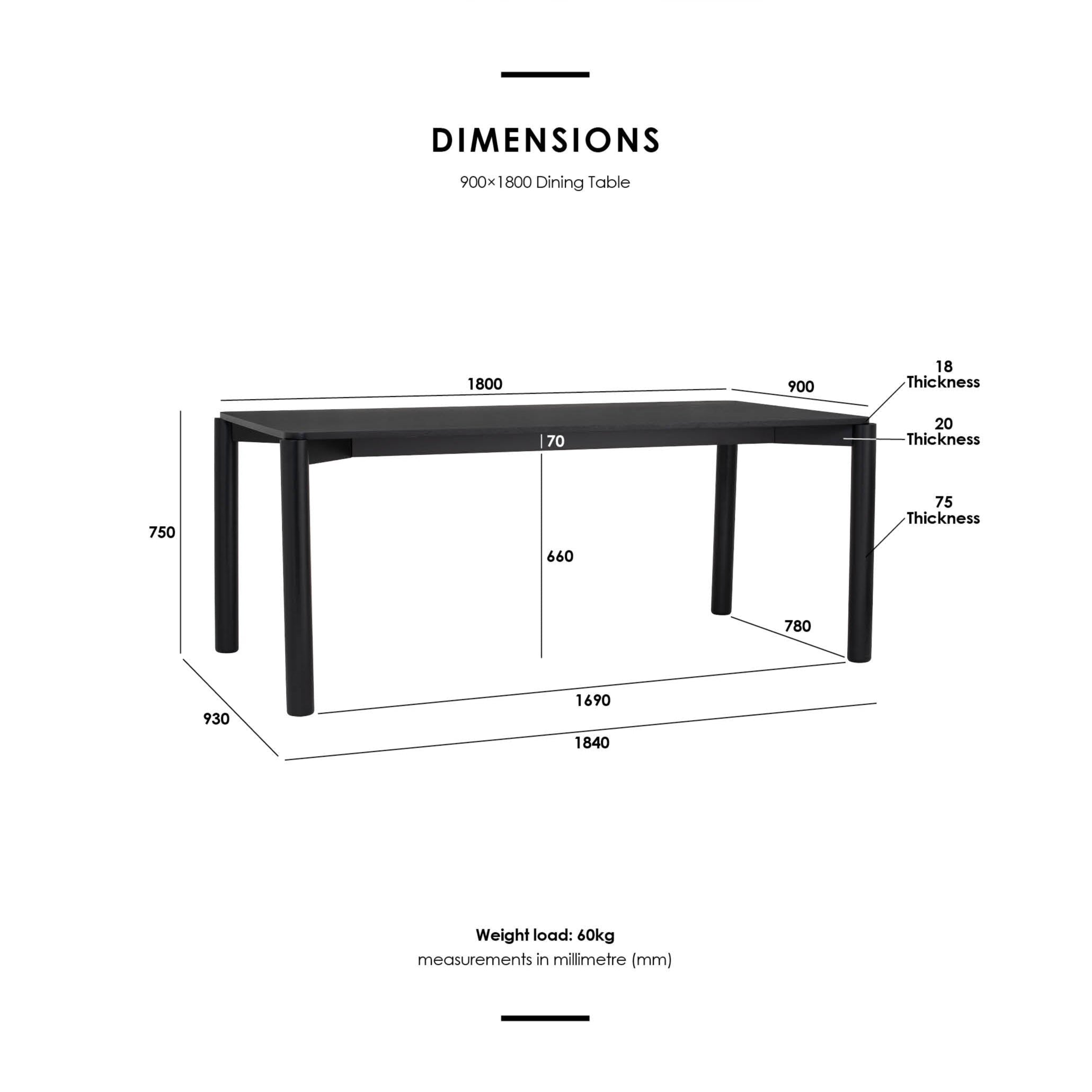 LONY 180cm Black Dining Table - Modern & Stylish for Home, Kitchen, and Dining Room Decor