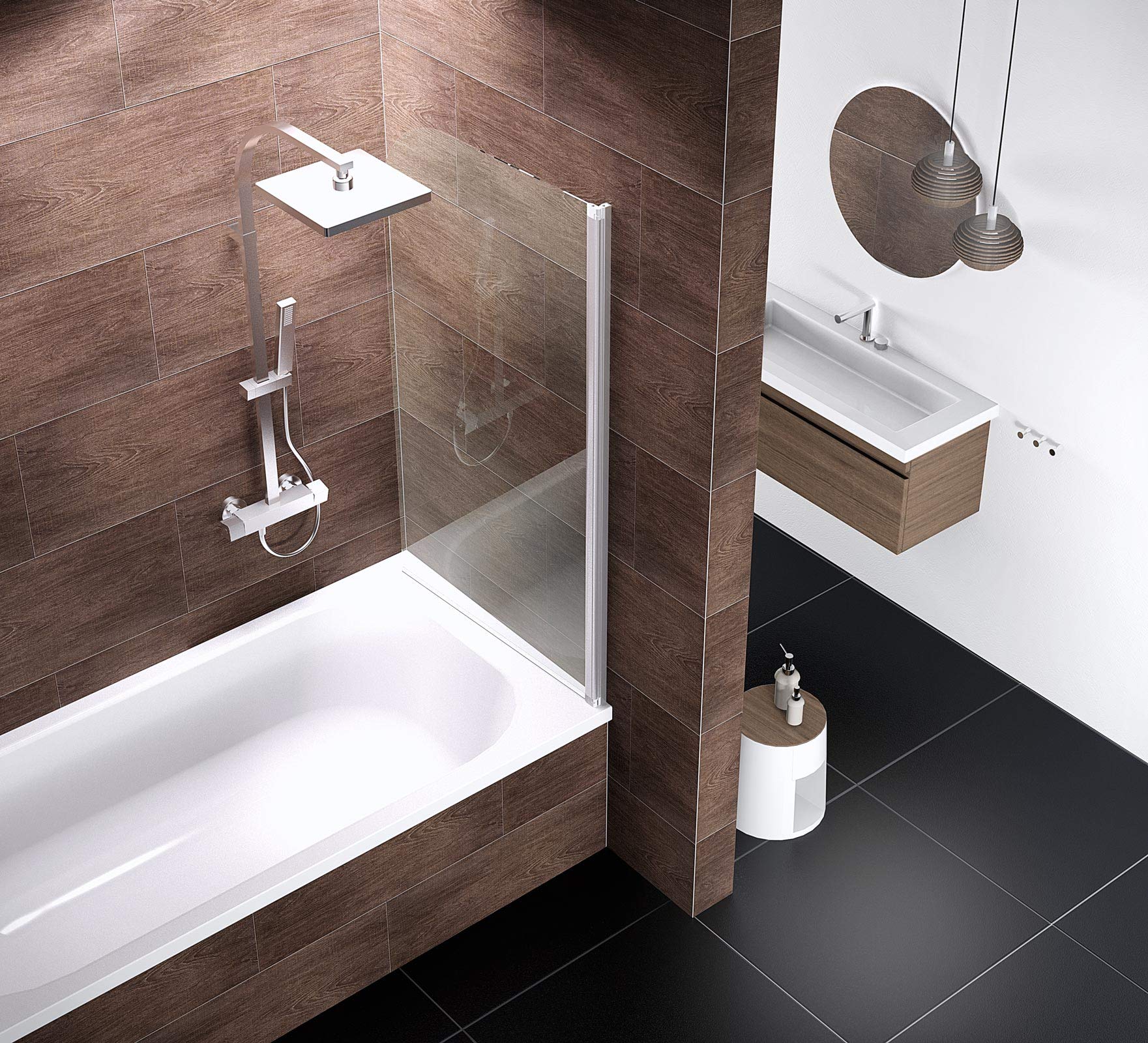 No-Drill Schulte Shower Screen - 80 x 140cm 5mm Clear Safety Glass - Self-Adhesive Bathroom Partition for Bathtub - Perfect for Easy Installation & Space-Saving Bathroom Renovations