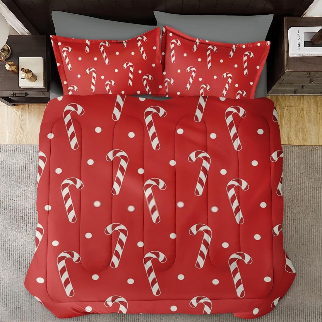 Christmas Red Cream Polka Dot Comforter Set Queen Size - Soft Xmas Candy Bedding Set for Kids & Adults with 2 Pillowcases - Perfect for Holiday Bedroom Decor & Cozy Winter Nights