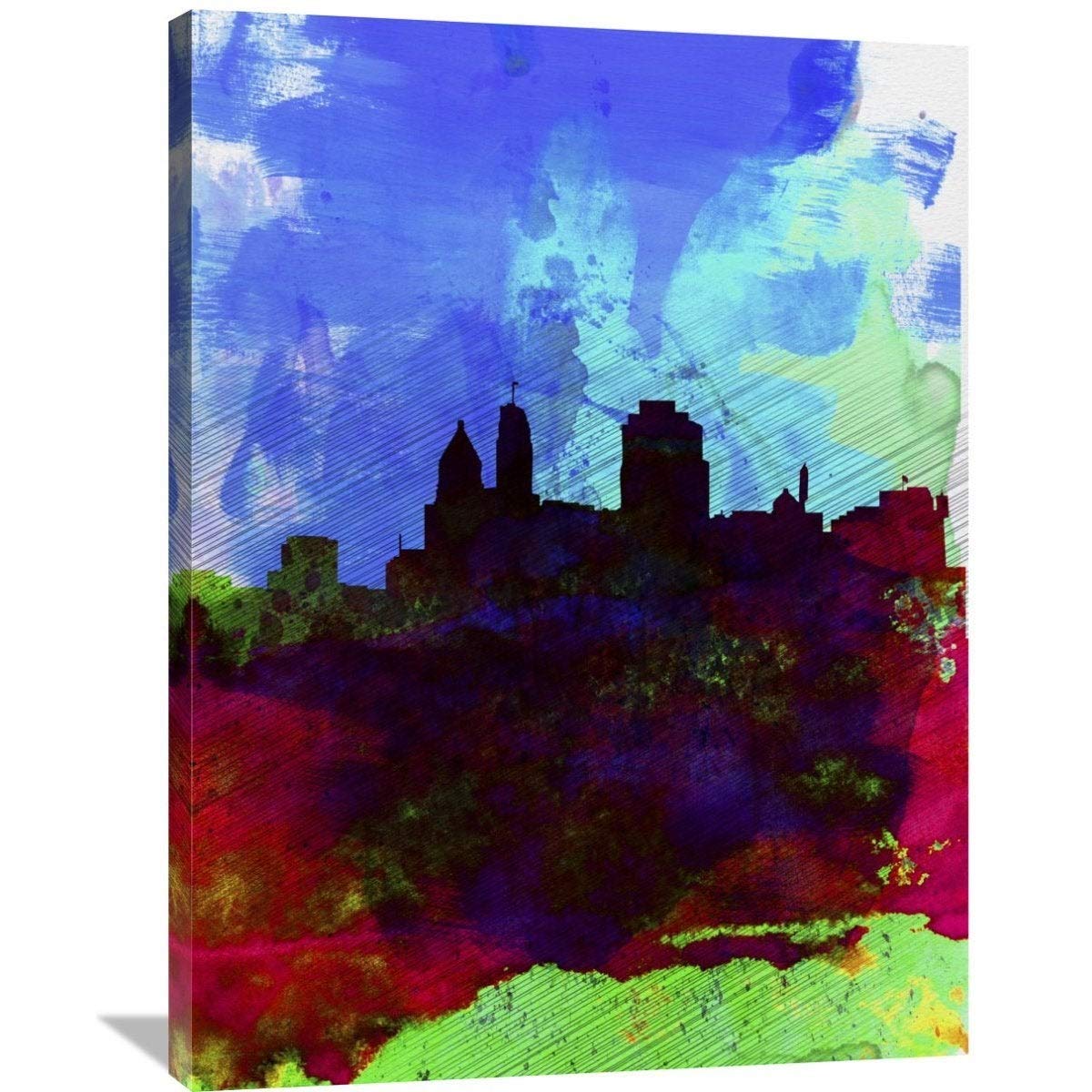 Cincinnati Skyline Watercolor Painting - 16x12 Inch Stretched Canvas Wall Art Decor | Modern Home & Office Wall Decor | Perfect for Living Room, Bedroom, Office
