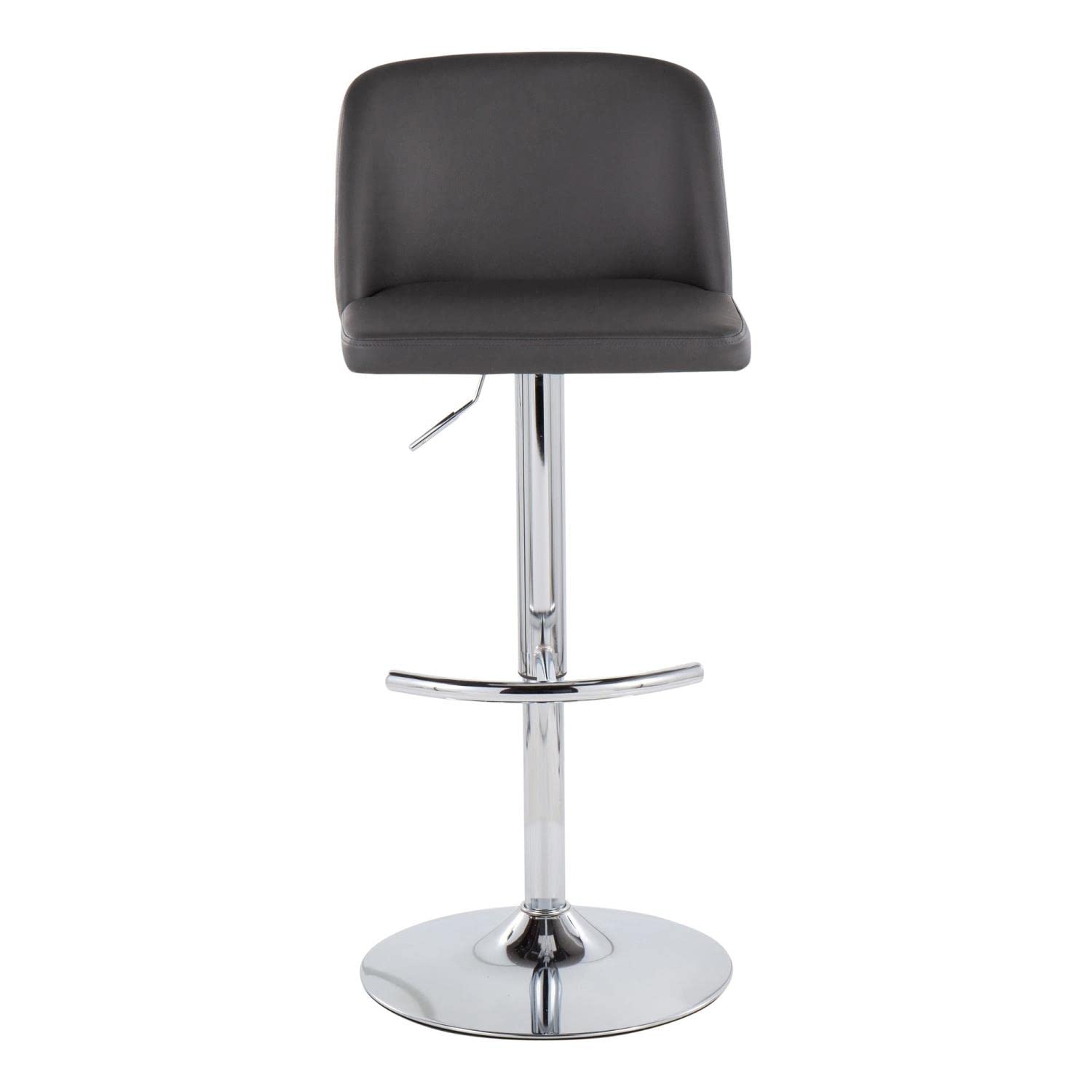 LumiSource Toriano Adjustable Swivel Bar Stool Set of 2 - Chrome Metal Frame with Grey Faux Leather Seat - Modern Kitchen Island & Home Bar Stools for Dining & Entertainment Areas