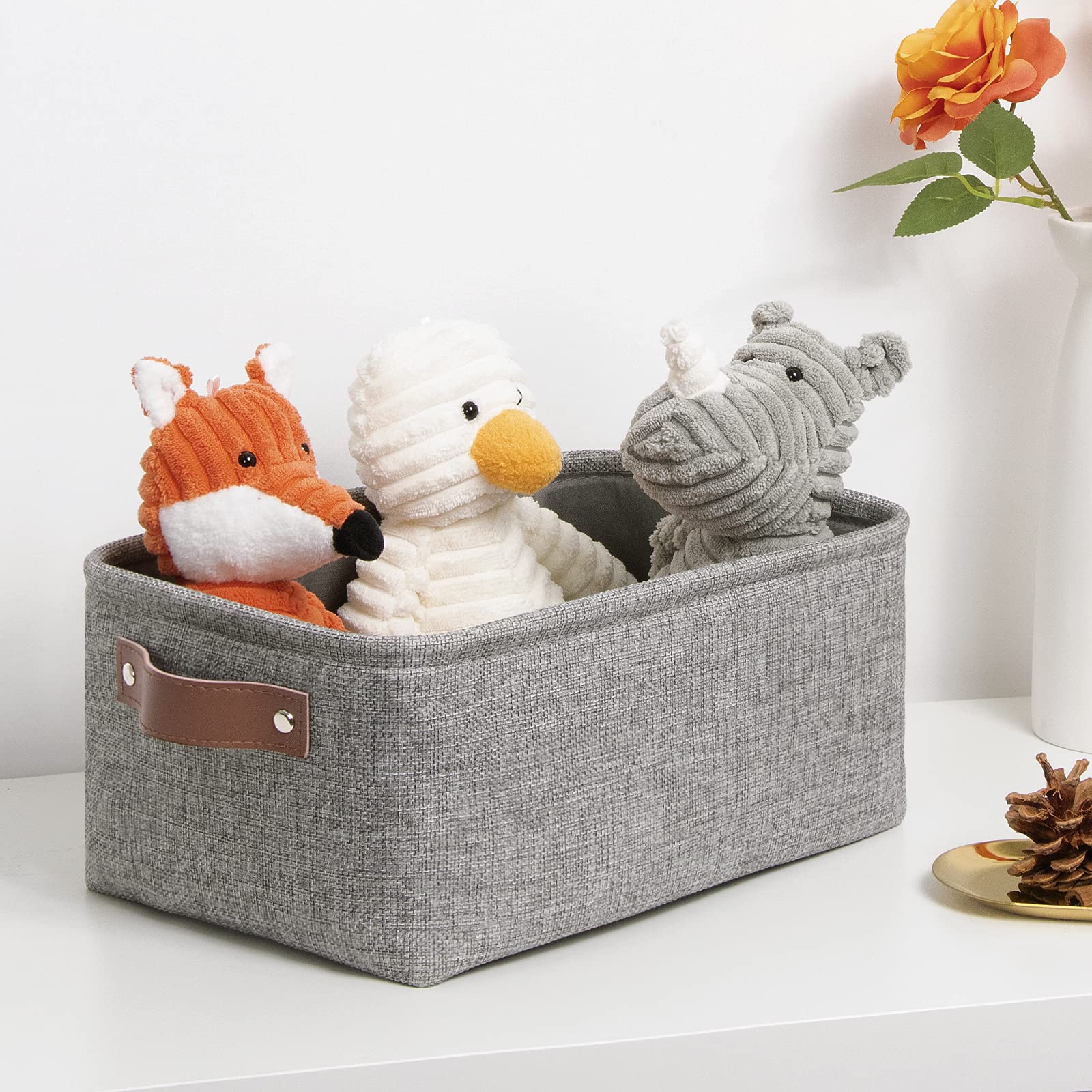 DULLEMELO Small Collapsible Fabric Storage Basket - Foldable Organizer for Shelves, Closets, Laundry & Nursery - Decorative Gray Gift Basket - Perfect for Home Organization & Stylish Storage Solutions