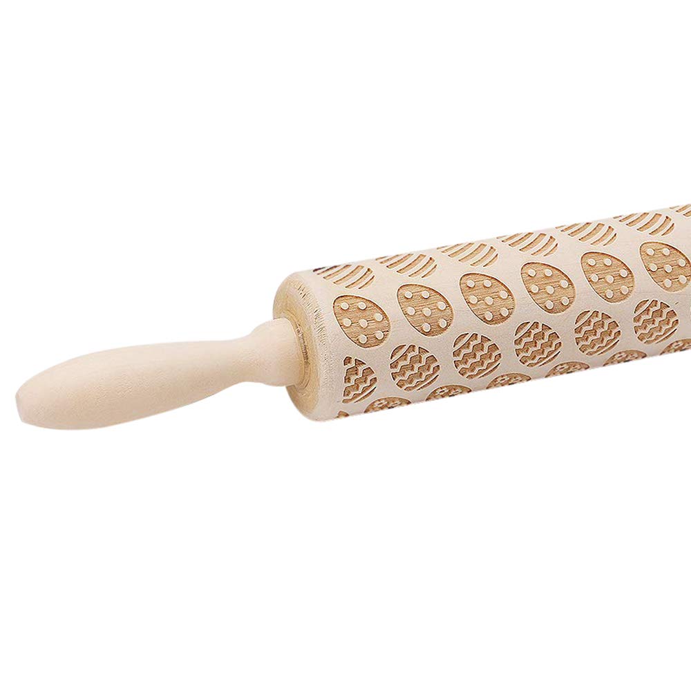 Easter Wooden Rolling Pin 14 Inch - Engraved Embossing Cookie Dough Roller for Biscuits, Pastry, and Baking - Chick and Flower Design - Perfect for Easter Cookies, Holiday Baking, and DIY Kitchen Crafts