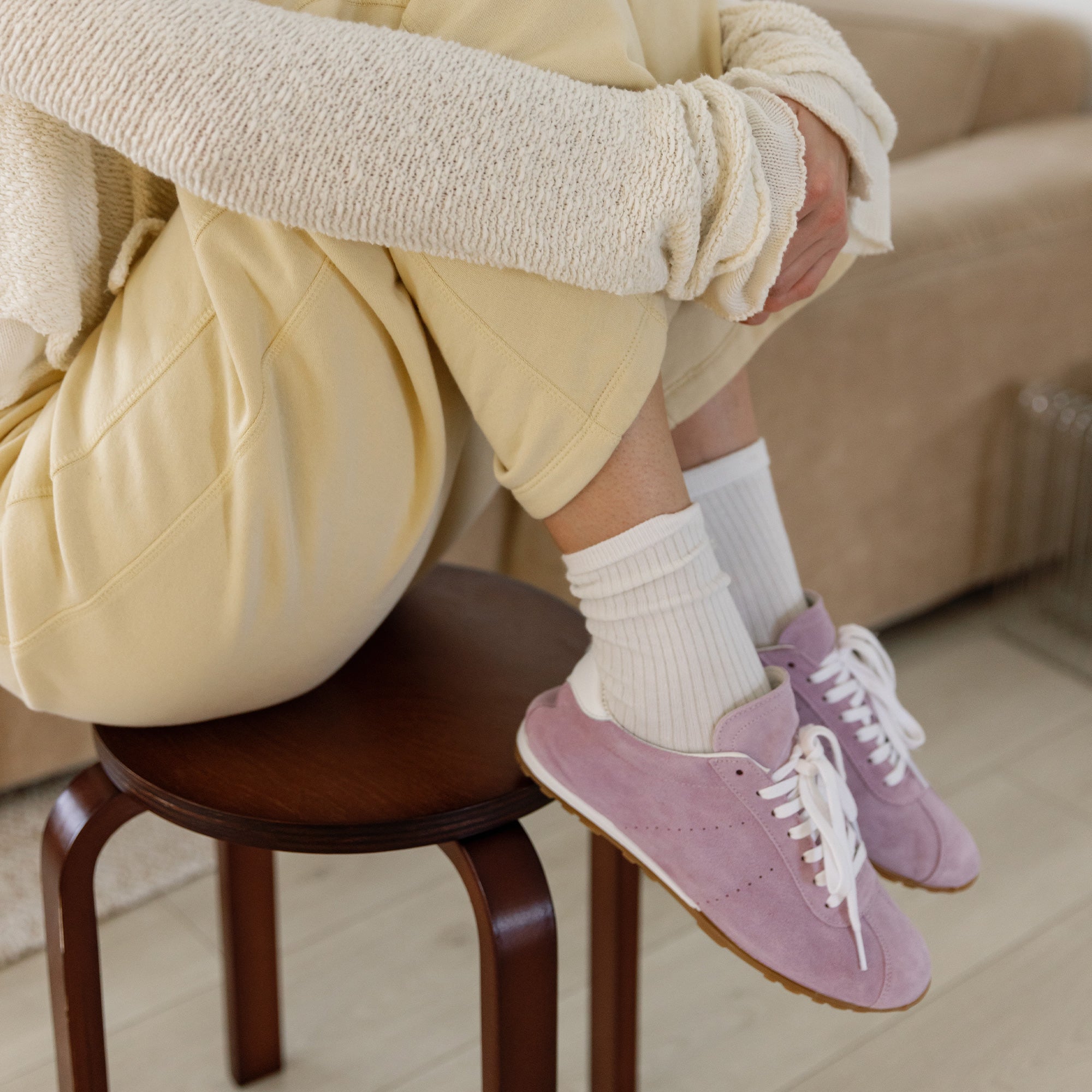 SERINA Women's Lavender Suede Sneakers - Comfortable Casual Walking Shoes for Work, Travel & Everyday Wear