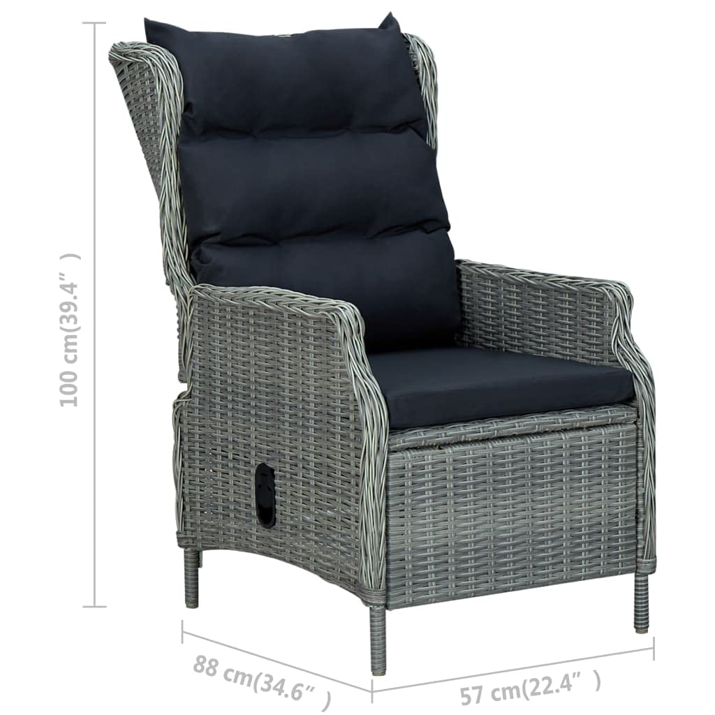 Reclining Patio Chair with Cushions - Light Gray Poly Rattan Outdoor Lounge Chair for Dining Room, Modern Kitchen, Living Room & Garden - Perfect for Indoor/Outdoor Relaxation & Entertaining