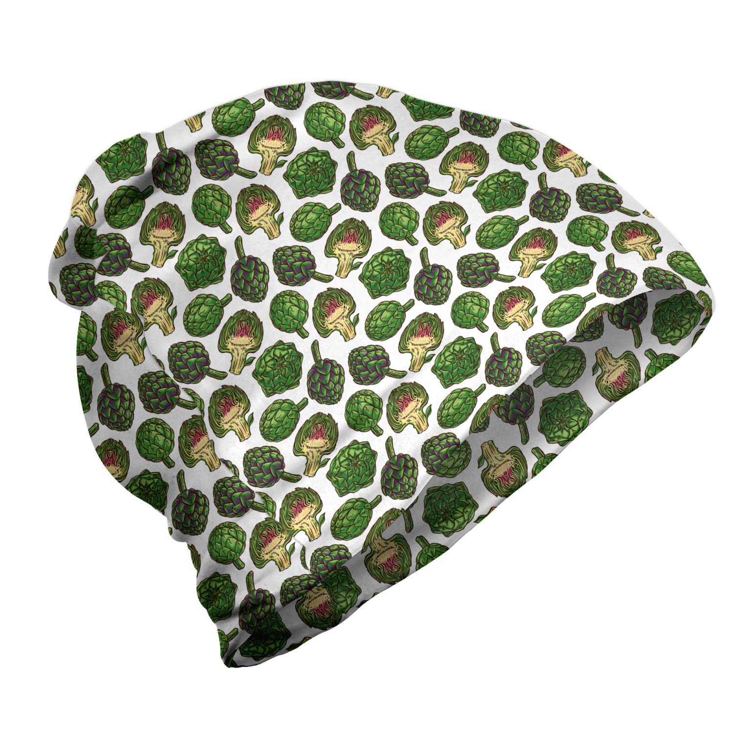 Ambesonne Unisex Beanie - Veggie Food Art Pattern Winter Hat for Men & Women - Soft Knit Fern Green Beanie for Hiking, Outdoor Activities & Cold Weather Fashion