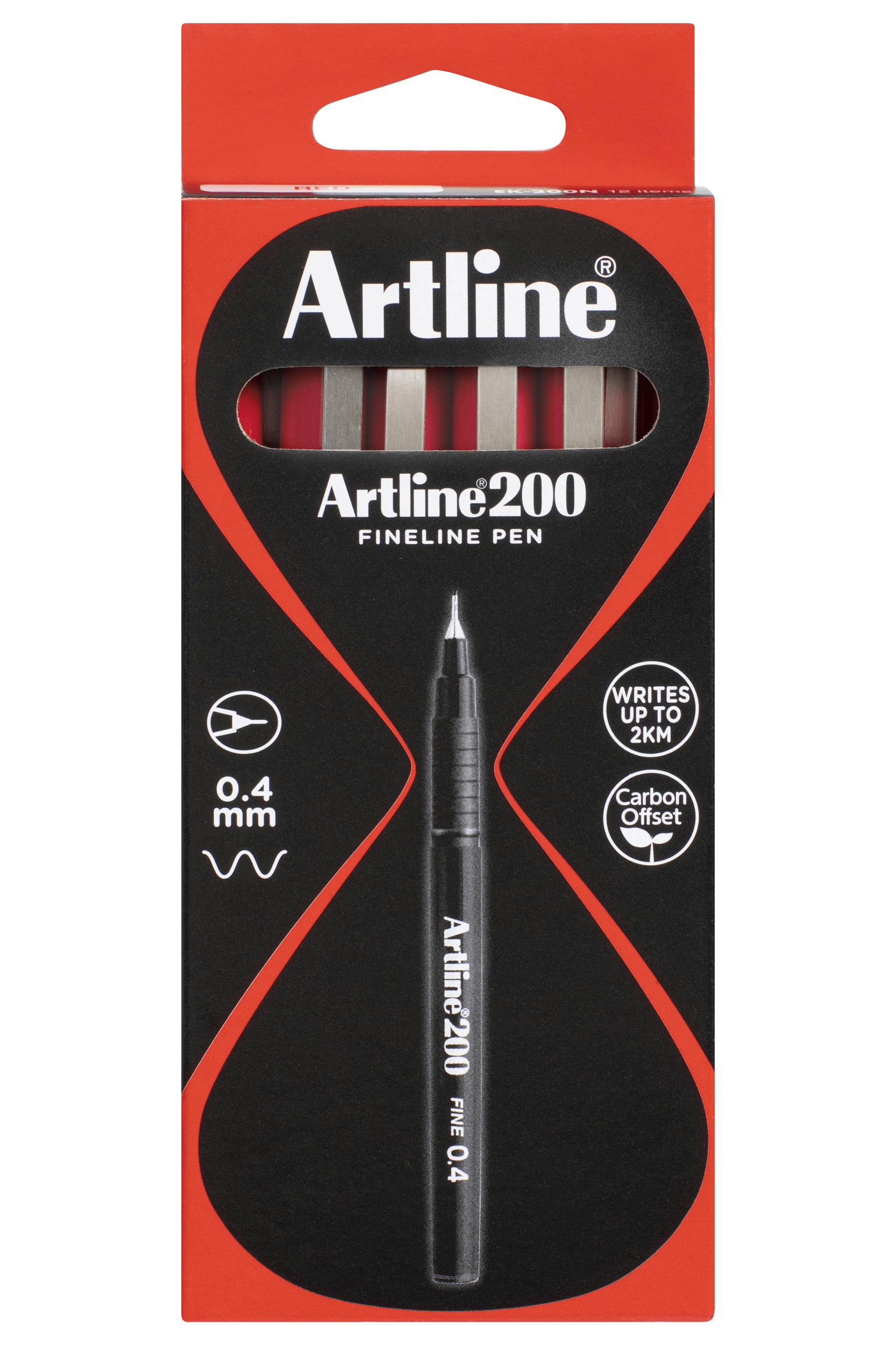 Artline 200 Fineliner Pen Set - 0.4mm Fine Point Red Marker Pens (12 Pack) for Sketching, Journaling & Office Use