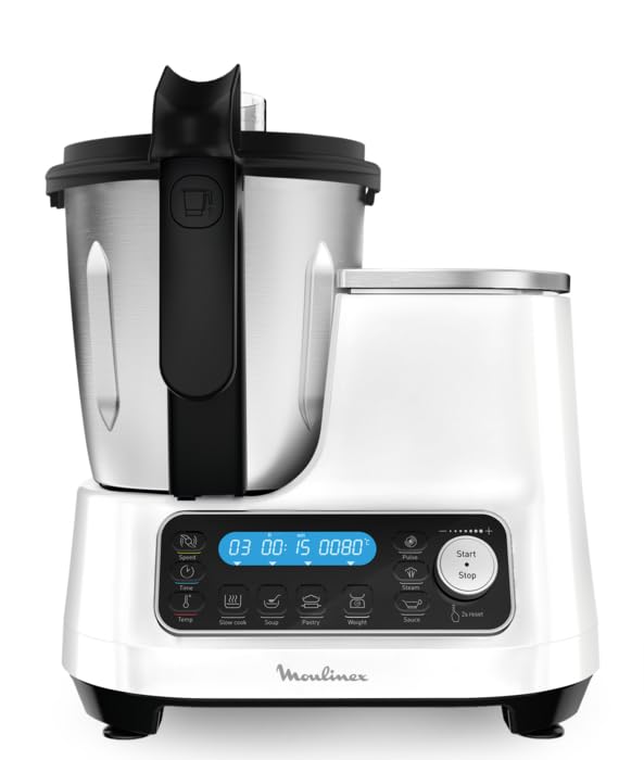 Moulinex ClickChef 3.6L Multifunctional Food Processor - 5 Automatic Programs, 5 Speeds, Timer Function, White - Perfect for Baking, Mixing & Meal Prep in Modern Kitchens