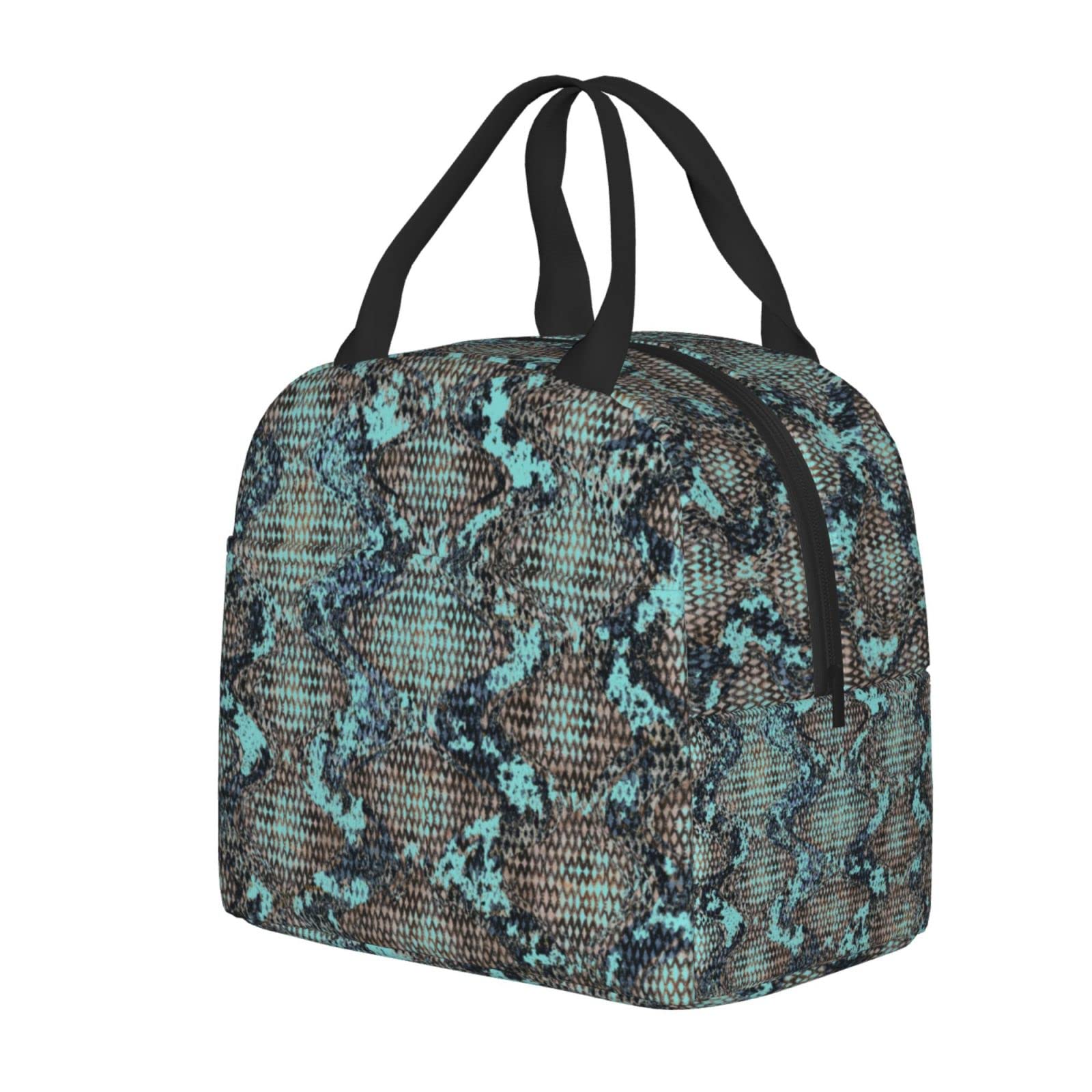 Snakeskin Insulated Lunch Box - Reusable Thermal Lunch Bag for Women & Men, Turquoise Eco-Friendly Tote, Perfect for Office, School, Camping, Hiking, Picnic, Beach & Travel - Keep Meals Fresh On-The-Go