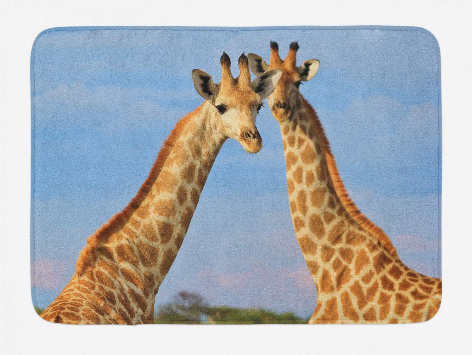 Ambesonne Plush Non-Slip Giraffe Bath Mat - Wild Animal Couple & Clouds Photo Design, 30.2