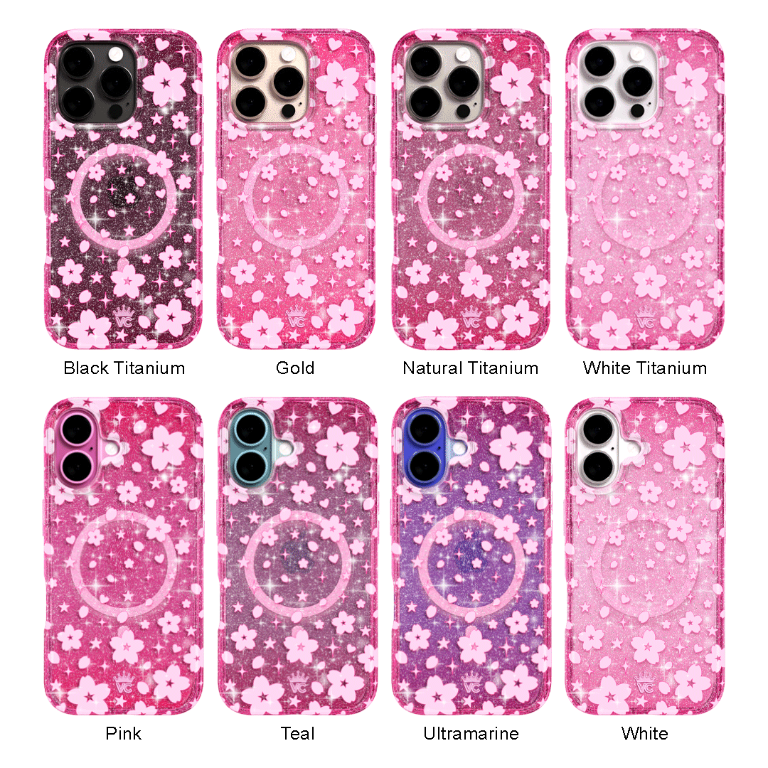 Cherry Blossom Glitter iPhone Case - Sparkling Floral Phone Cover for iPhone 13/14/15, Durable Shockproof Protection - Perfect for Spring Outfits & Everyday Use