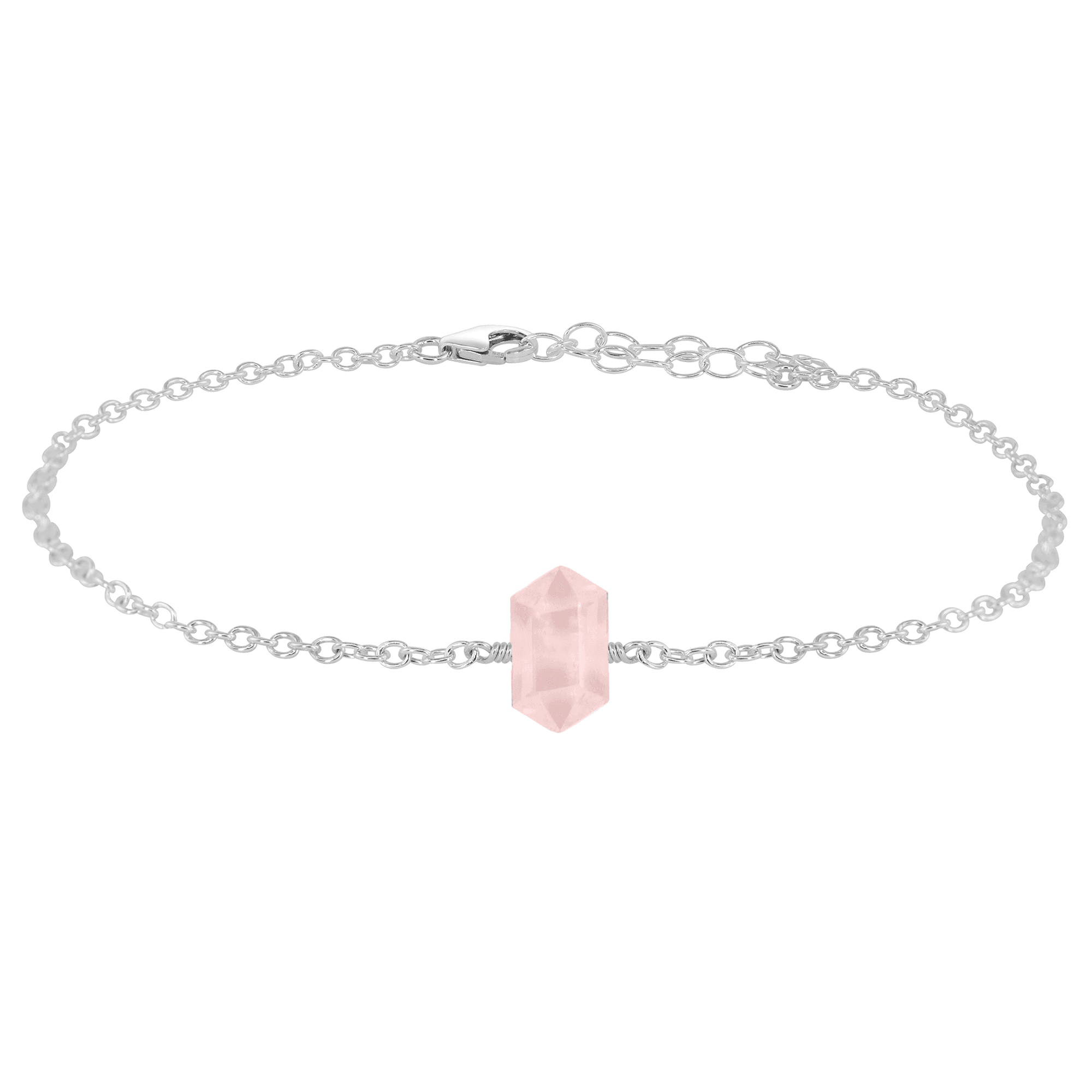 Rose Quartz Double Terminated Crystal Point Anklet - Healing Stone Bracelet for Women, Natural Gemstone Ankle Jewelry for Meditation, Yoga & Spiritual Energy - Perfect for Chakra Balancing & Positive Vibes