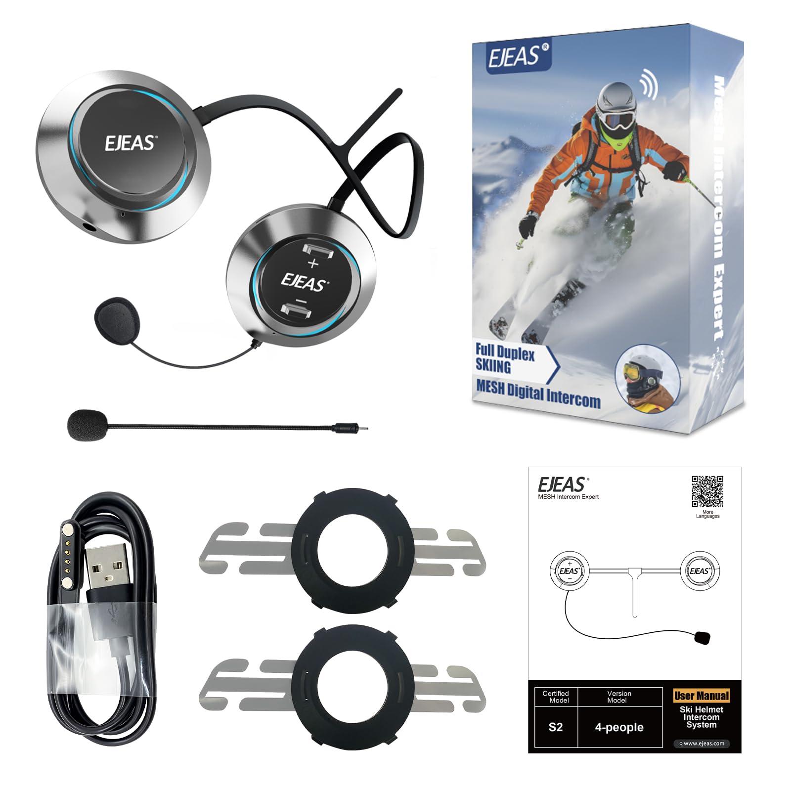 S2 Professional Wireless Intercom System for Skiing, Snowboarding & Cycling - Hands-Free Bluetooth Helmet Communication, Waterproof, HiFi Sound with Noise Cancellation - Perfect for Mountain Adventures, Group Rides & Outdoor Sports