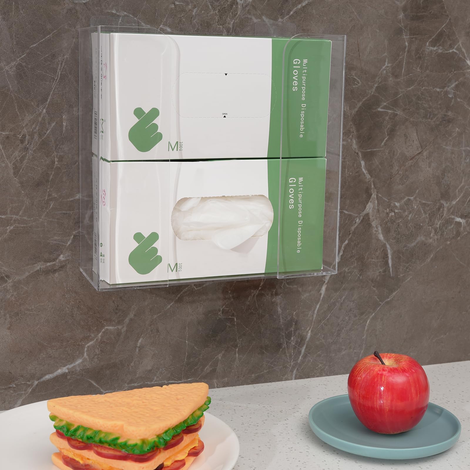 Clear Acrylic Wall-Mounted Mask & Glove Dispenser Holder - 10.2”x9.8”x3.5” - Pack of 1 - Perfect for Hospitals, Salons, Restaurants & Home Organization