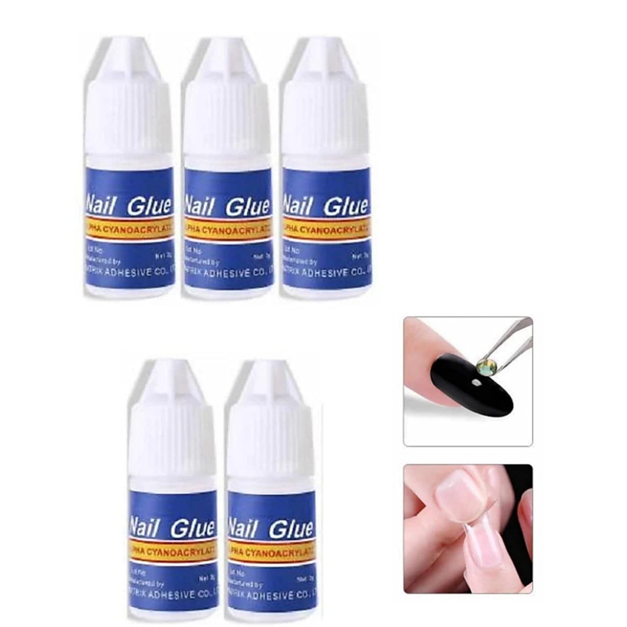 PLETHORA 5-Piece Professional Nail Glue for Artificial Nails - Waterproof Nail Adhesive for Acrylic Nails, Nail Art & Fake Nail Extensions (White) - Perfect for Salon, Home Manicures & Nail Repair