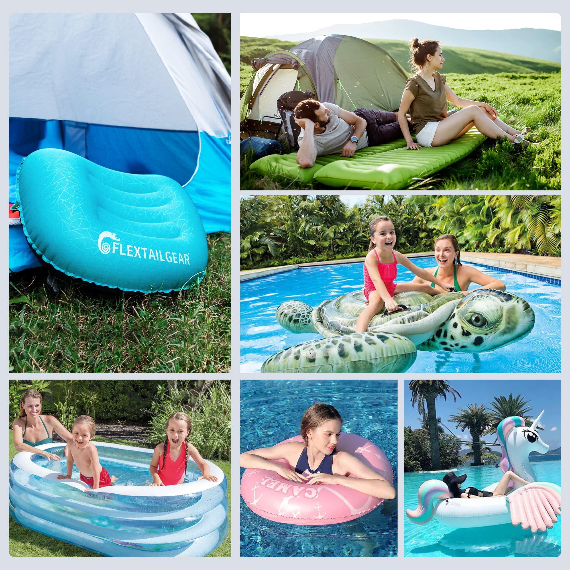FLEXTAILGEAR Ultra-Mini Portable Air Pump - 1300mAh USB Rechargeable Battery for Inflating & Deflating Pool Floats, Air Mattresses, Swimming Rings, Vacuum Storage Bags - Perfect for Camping, Travel & Home Use (Blue)