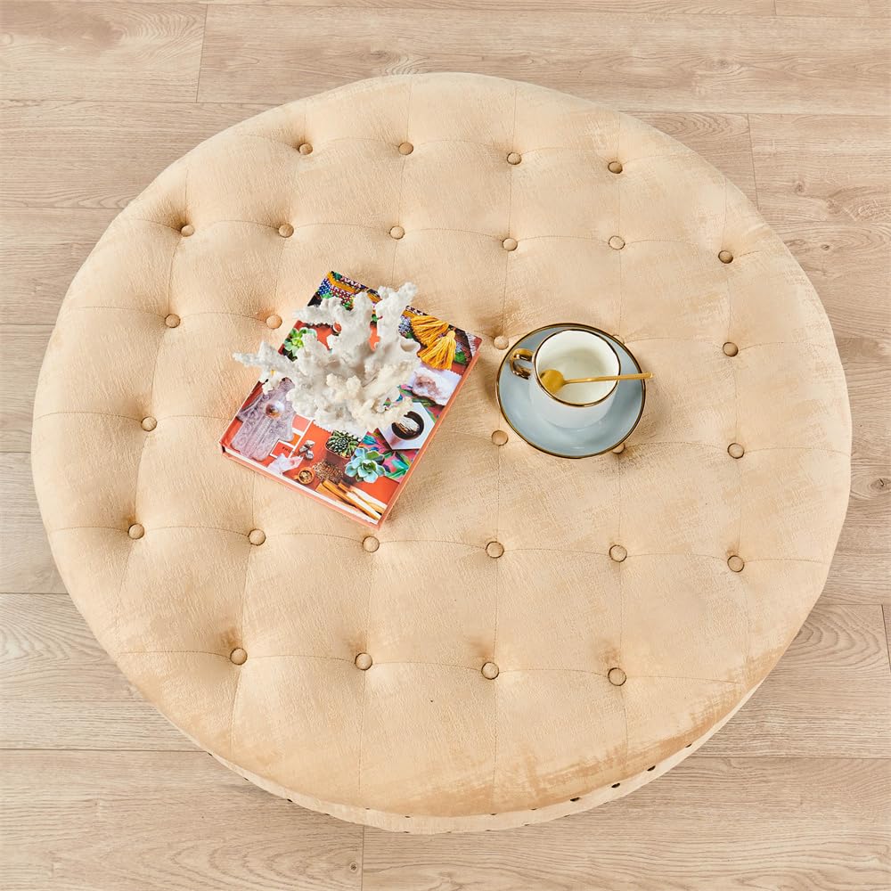 Round Velvet Tufted Ottoman Coffee Table - 34