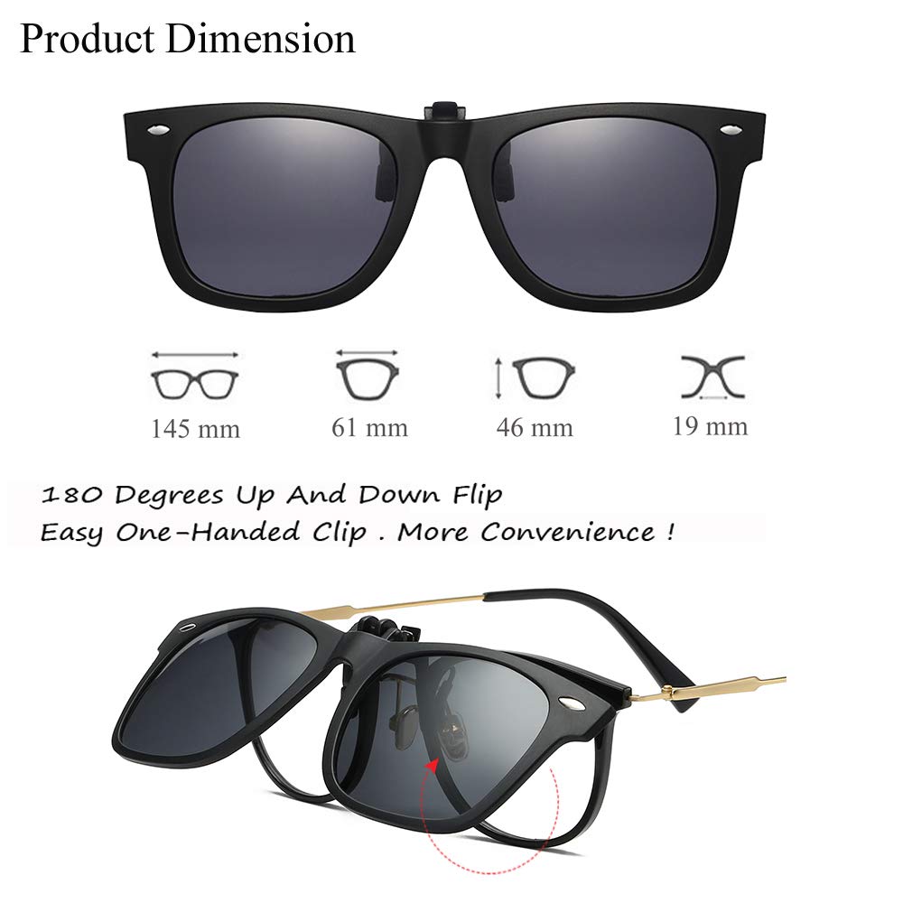 Polarized Clip-On Sunglasses for Men & Women - Flip Up Shades Over Prescription Glasses | Driving, Outdoor Sports & Daily Wear