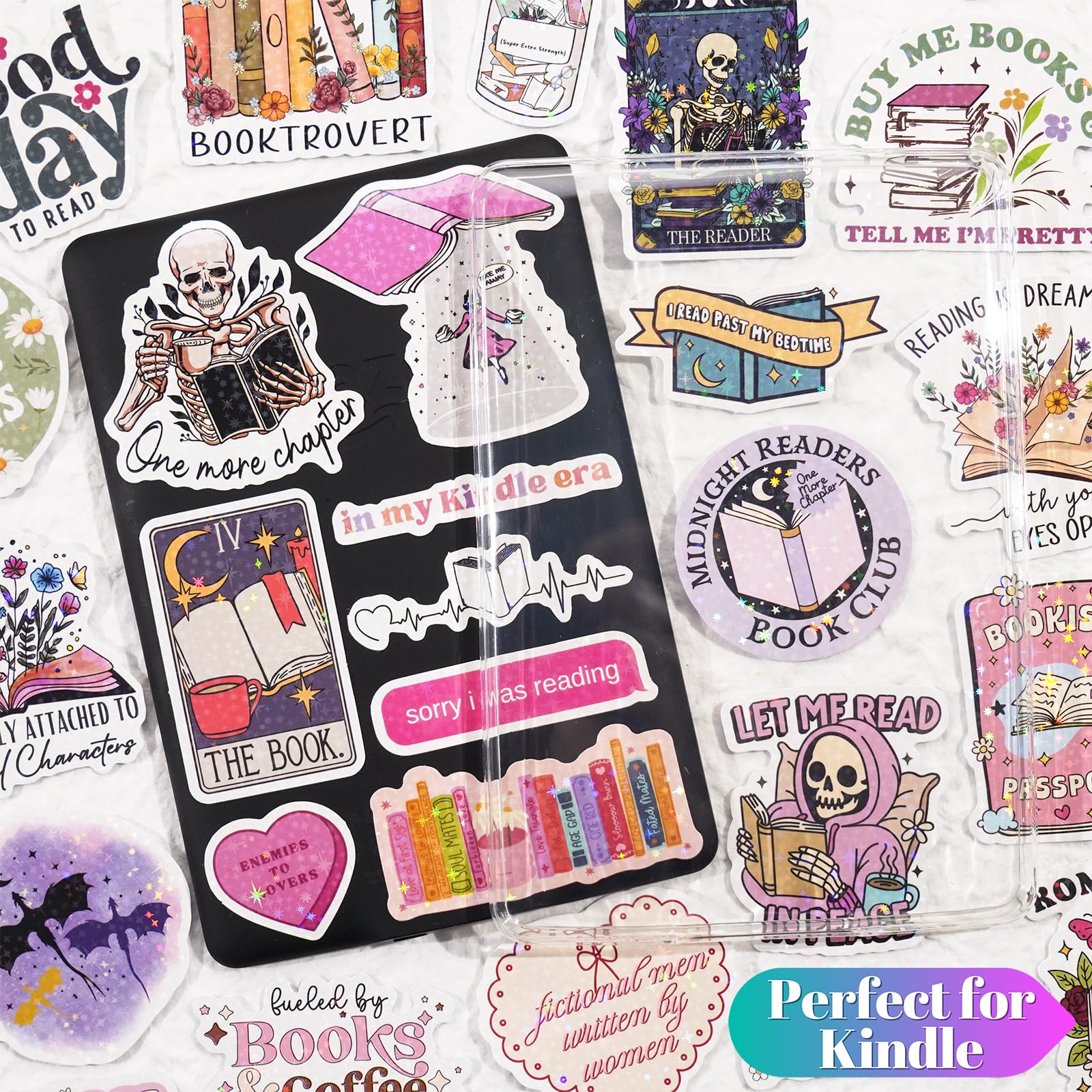 150 PCS Holographic Book Stickers for Kindle & Laptops - Waterproof Vinyl Decals for Ebook Readers, Water Bottles, Journals & Scrapbooks - Perfect for Book Lovers, Reading Enthusiasts & Booktok Fans