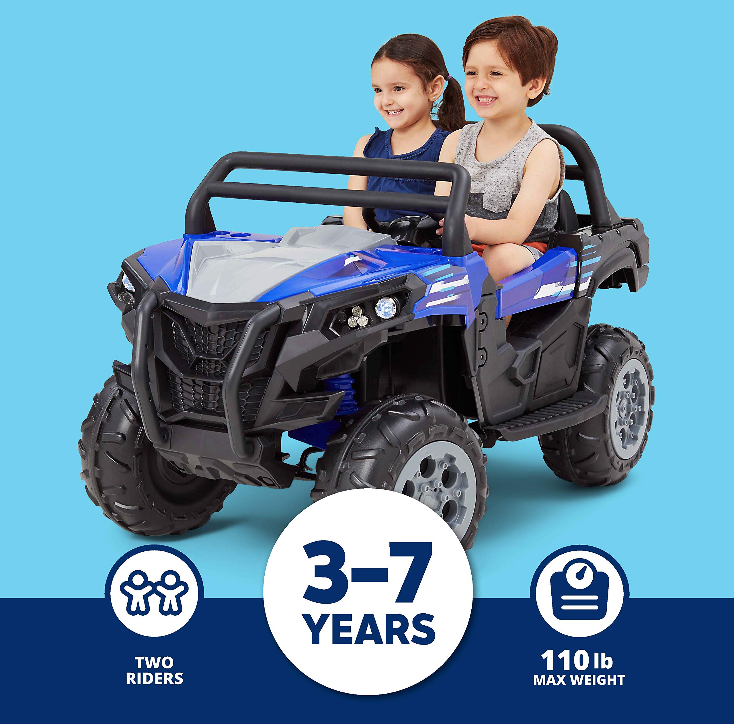 Kid Trax UTV 12V Electric Ride-On Toy for Toddlers & Kids Ages 3-7 | 110 lbs Weight Capacity | Single or Double Riders | Blue | Perfect for Backyard Play & Outdoor Adventures