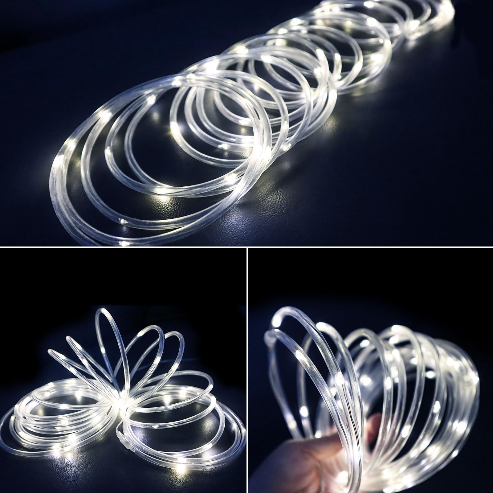 2 Pack 120LED Battery Operated Rope Lights - Waterproof Fairy String Lights with 8 Modes & Timer for Indoor Outdoor Christmas Decor, Bedroom, Tree, Patio (Cool White) - Perfect for Holiday Lighting, Party Decorations, and Garden Accents