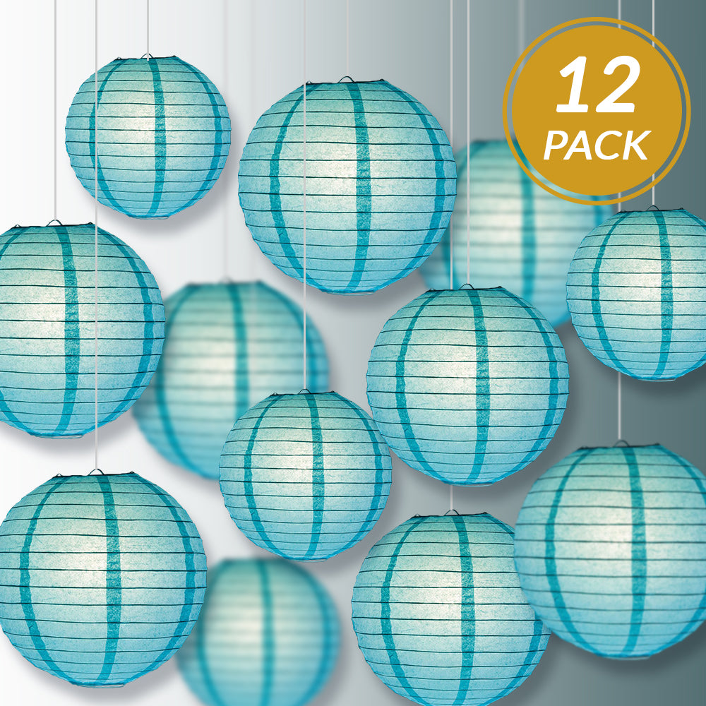 12-Piece Water Blue Paper Lantern Set - Chinese Hanging Decorations for Weddings, Parties & Events (12/10/8 Inch) - Perfect for Indoor/Outdoor Celebrations, Asian-Themed Decor & Festival Lighting