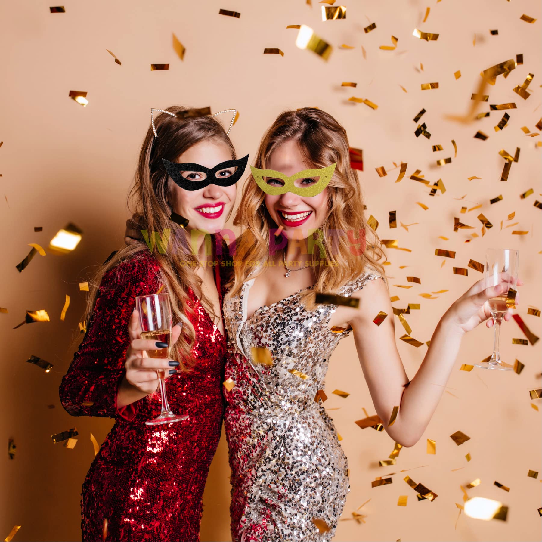 Glitter Eye Mask Paper for Party & Halloween - Black (Pack of 6) | Disposable Eye Cover for Spa, Travel & Sleep | Perfect for Costume Parties, Sleep Masks & Self Care