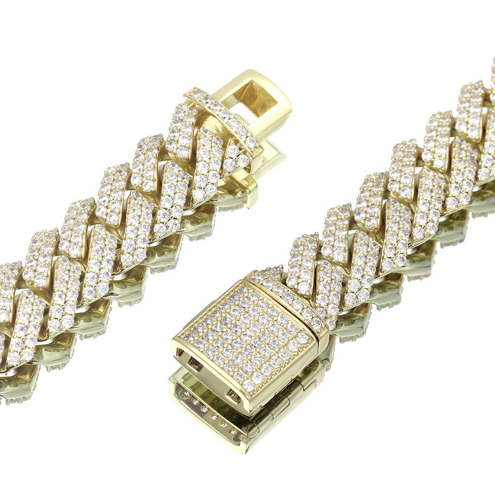 12mm Iced Out Cuban Link Chain 14K Real Gold Plated Hypoallergenic Hip Hop Jewelry for Men & Women - 5A+ Cubic Zirconia Prong-Setting Necklace, Choker, Birthday & Father's Day Gift - Perfect for Parties, Weddings, and Everyday Luxury Wear