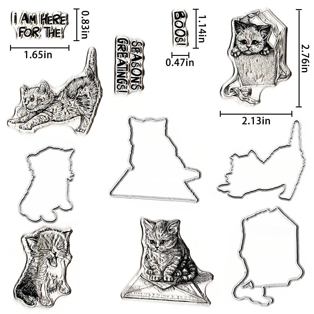Premium Cat-Themed Cutting Dies & Clear Stamps Set - Kitten Words Stamps with Die Cuts for Card Making, Scrapbooking - DIY Embossing Stencil Templates for Photo Albums, Greeting Cards & Craft Decorations - Perfect for Pet Lovers & Paper Craft Enthusiasts