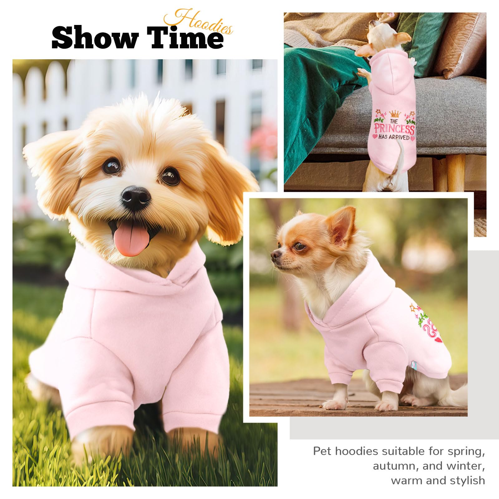 Cute Pink Princess Fleece Dog Sweater for Small Dogs - Warm Puppy Hoodie with Leash D-Ring - Fall Winter Pet Outfits for Chihuahua, Yorkie, Shihtzu (Pink, Medium) - Perfect for Cold Weather Walks & Indoor Coziness